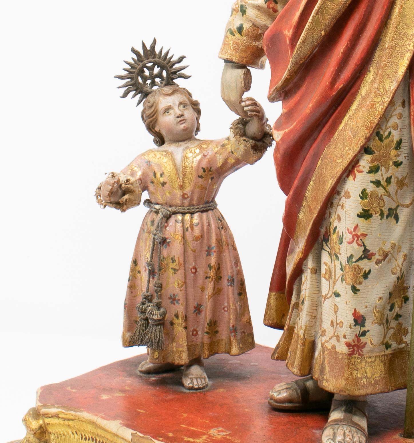 18th Century Spanish Andalusian Giltwood St Joseph with the Infant Sculpture 1