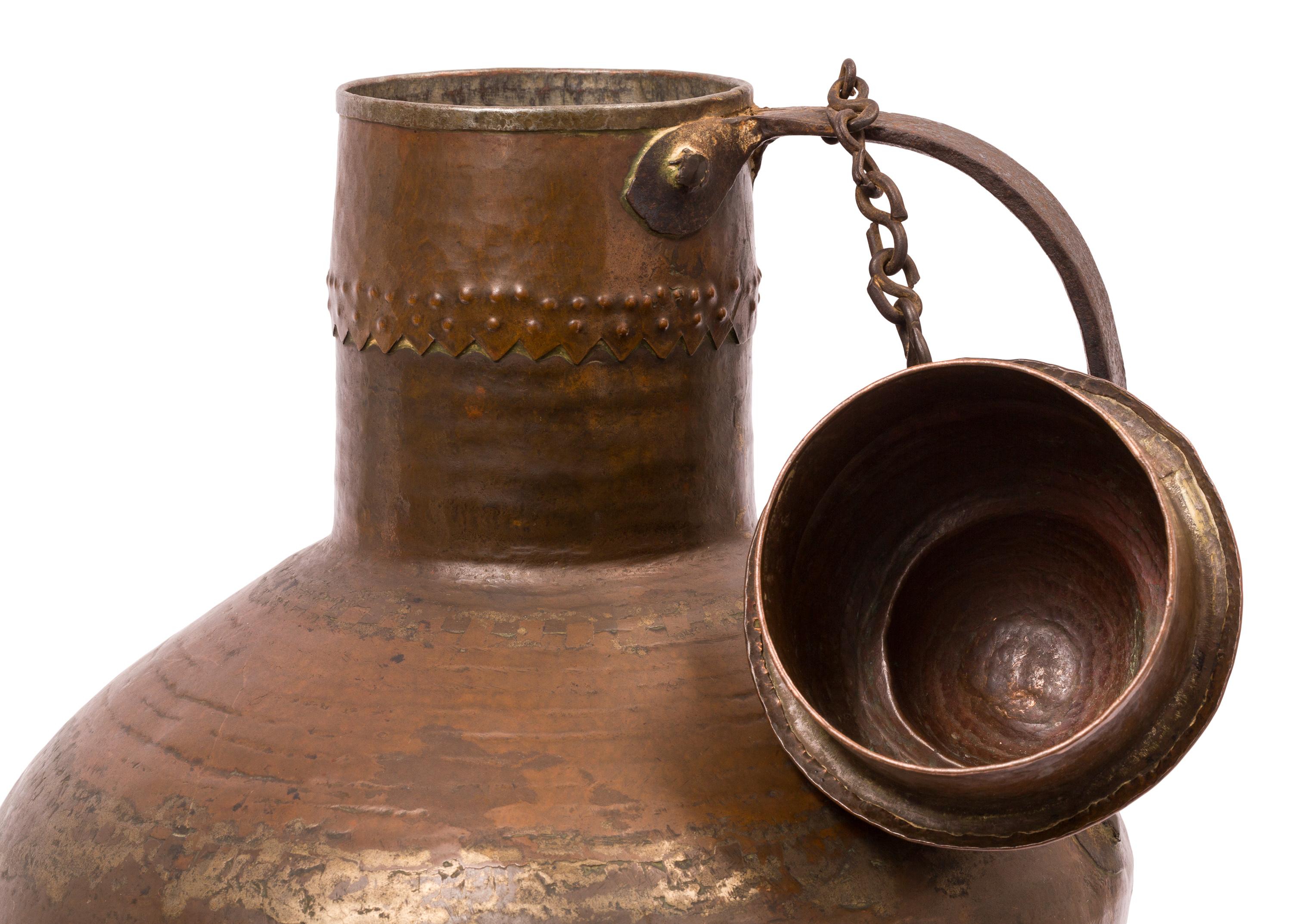 Islamic 18th Century Spanish Arab Style Copper Water Jug with Compound Dome Lid For Sale