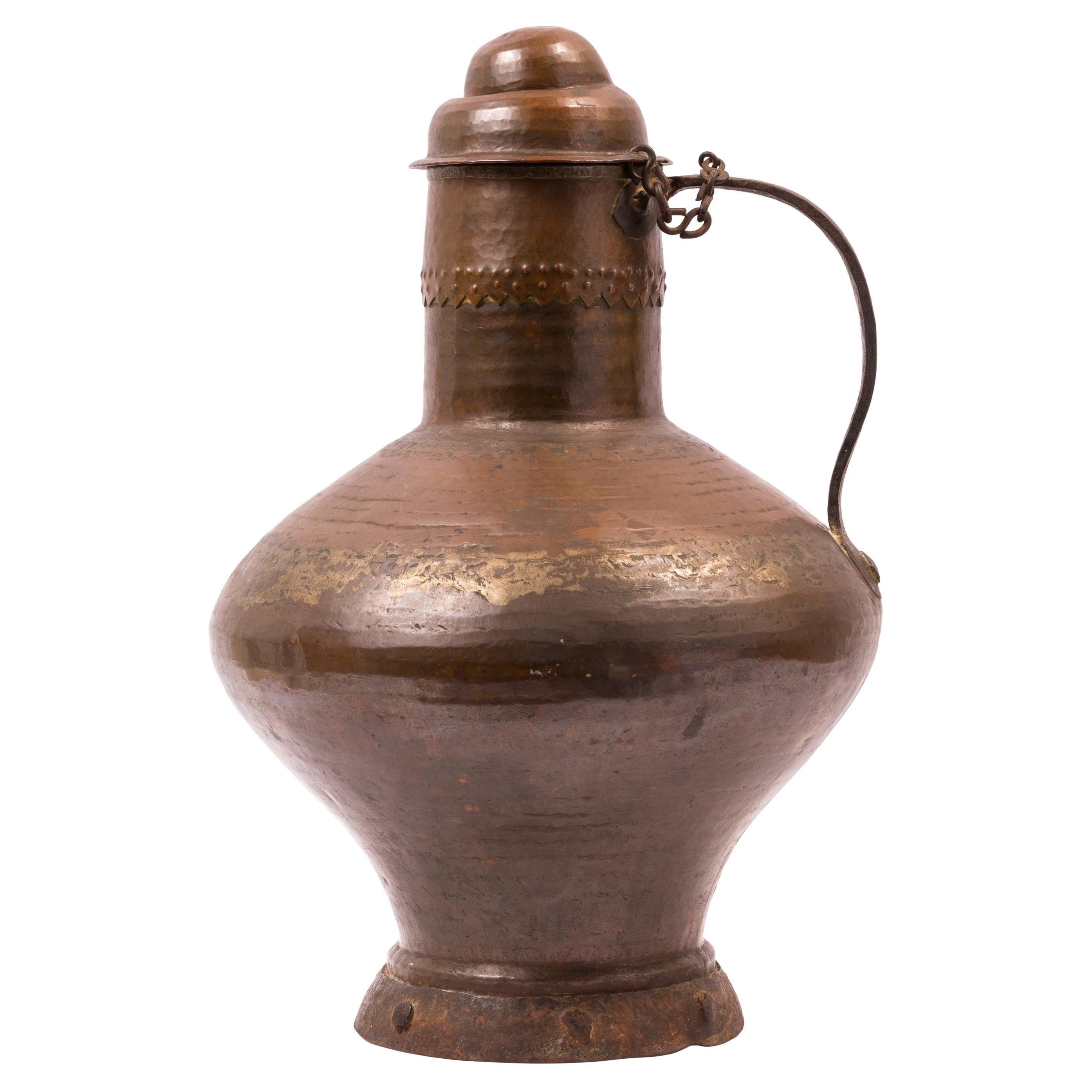 18th Century Spanish Arab Style Copper Water Jug with Compound Dome Lid