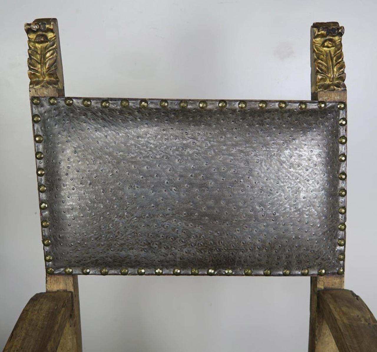 18th Century Spanish Armchairs with Giltwood Finials, a Pair In Distressed Condition In Los Angeles, CA