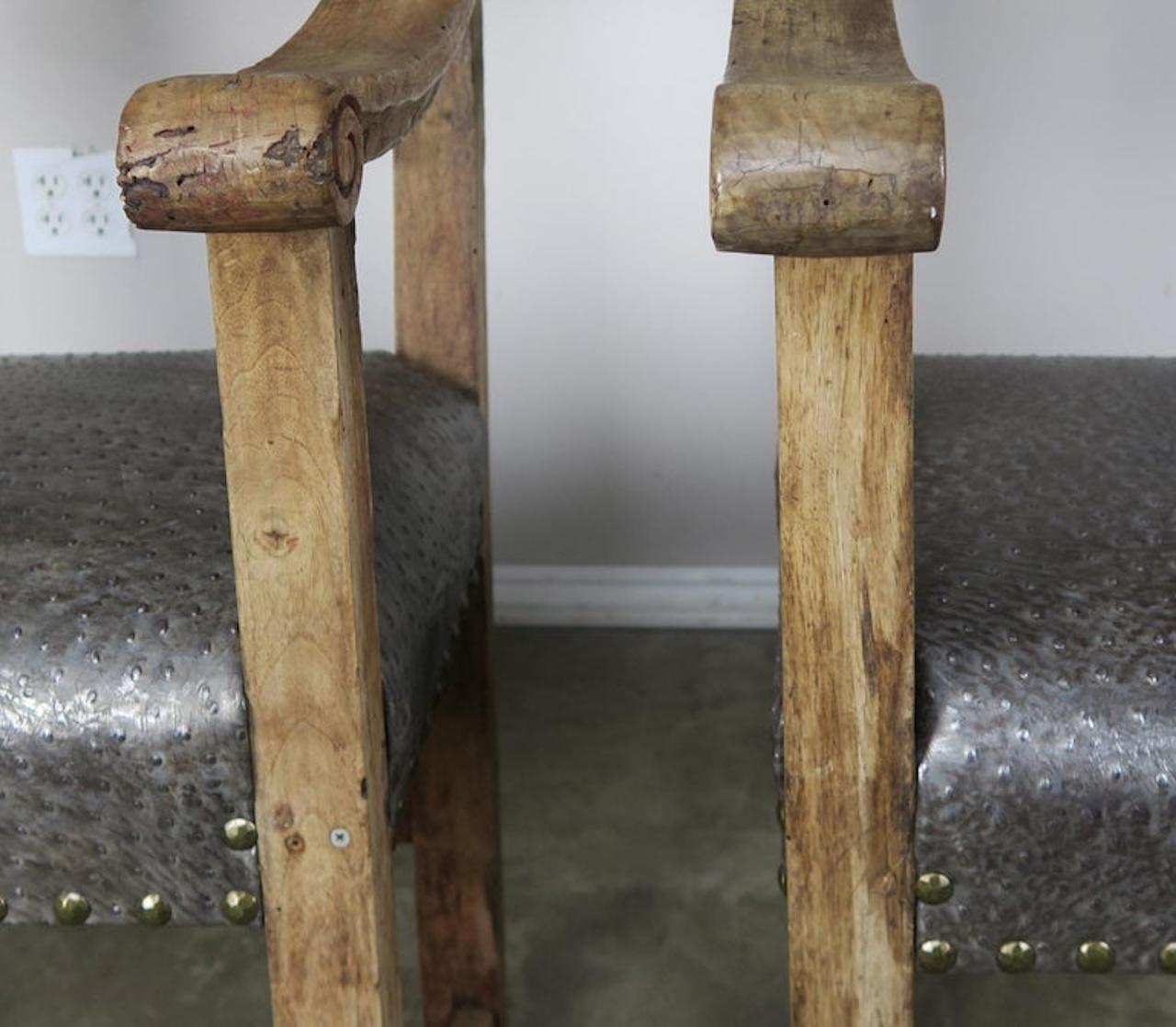 18th Century and Earlier 18th Century Spanish Armchairs with Giltwood Finials, a Pair