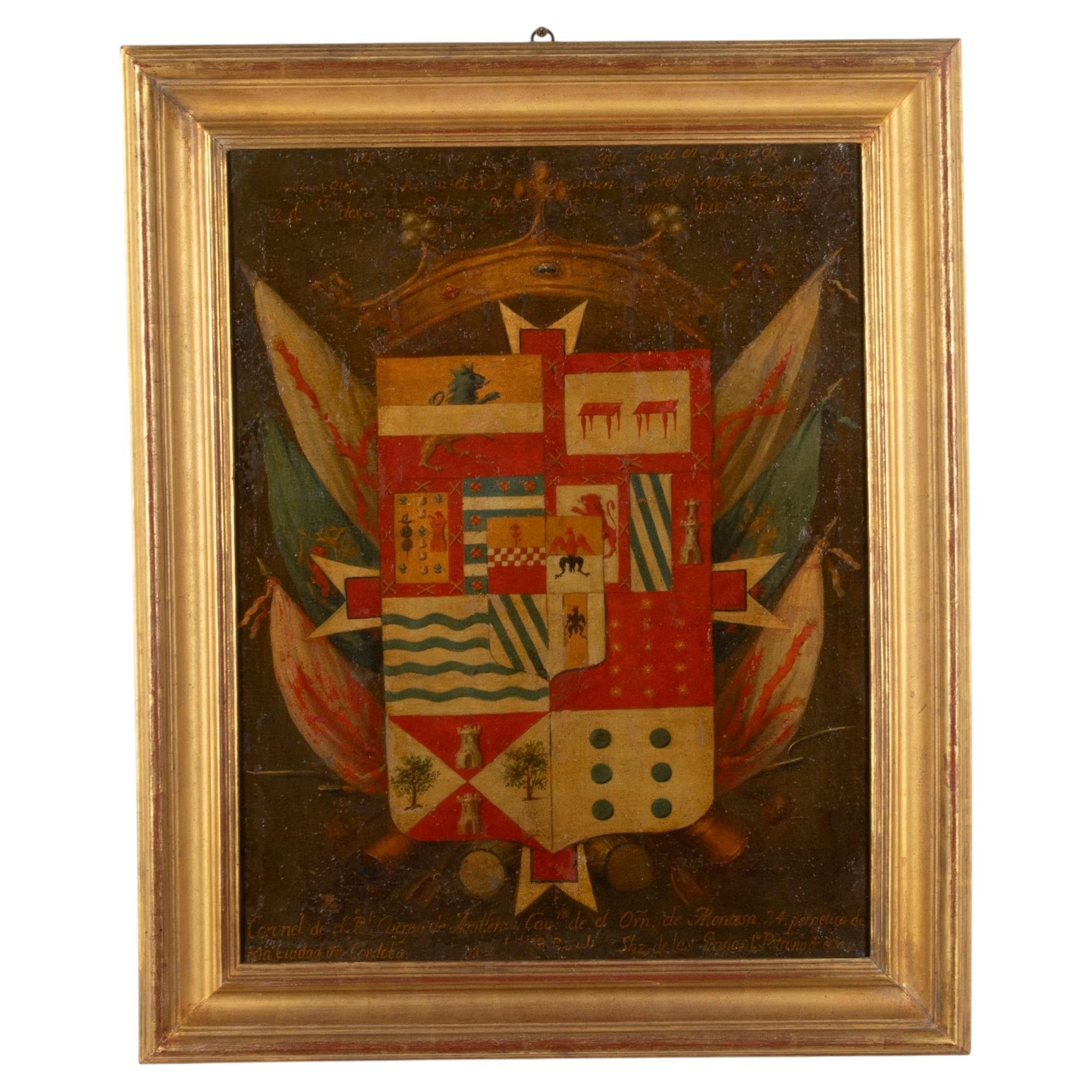 Pintura de escudo de armas español del siglo XVIII