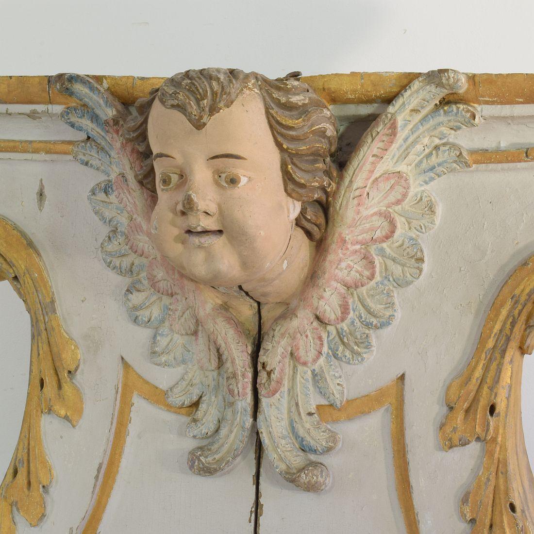 18. Jahrhundert Spanisch Barock geschnitzt Giltwood Altar Ornament mit Engel Kopf im Angebot 1