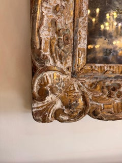 18th Century Spanish Baroque Carved Giltwood Mirror with Original Mercury Glass