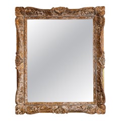 18th Century Spanish Baroque Carved Giltwood Mirror with Original Mercury Glass