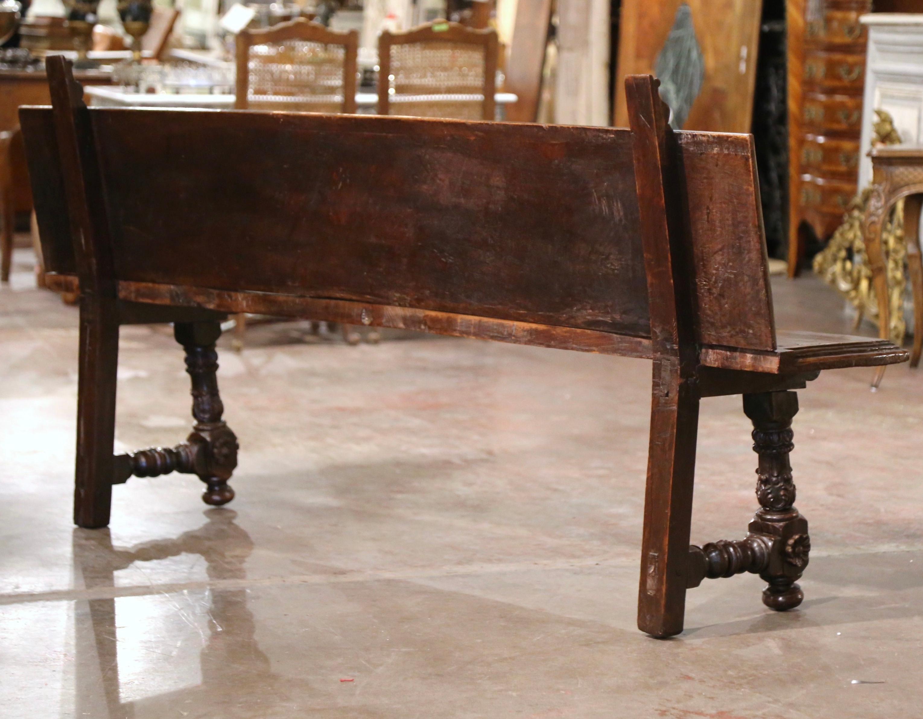 18th Century Spanish Baroque Carved Walnut Bench from The Pyrenees 6