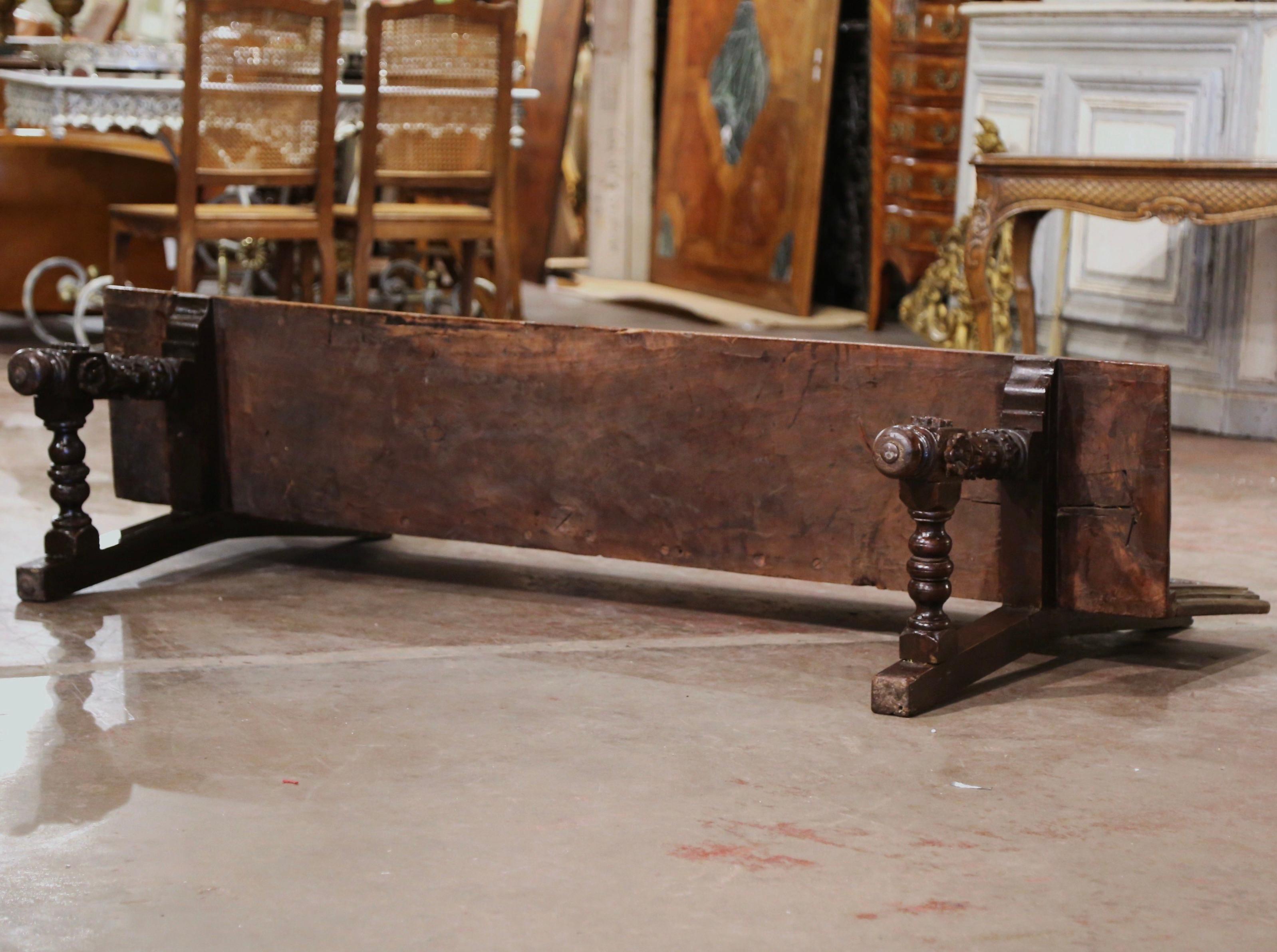 18th Century Spanish Baroque Carved Walnut Bench from The Pyrenees 8