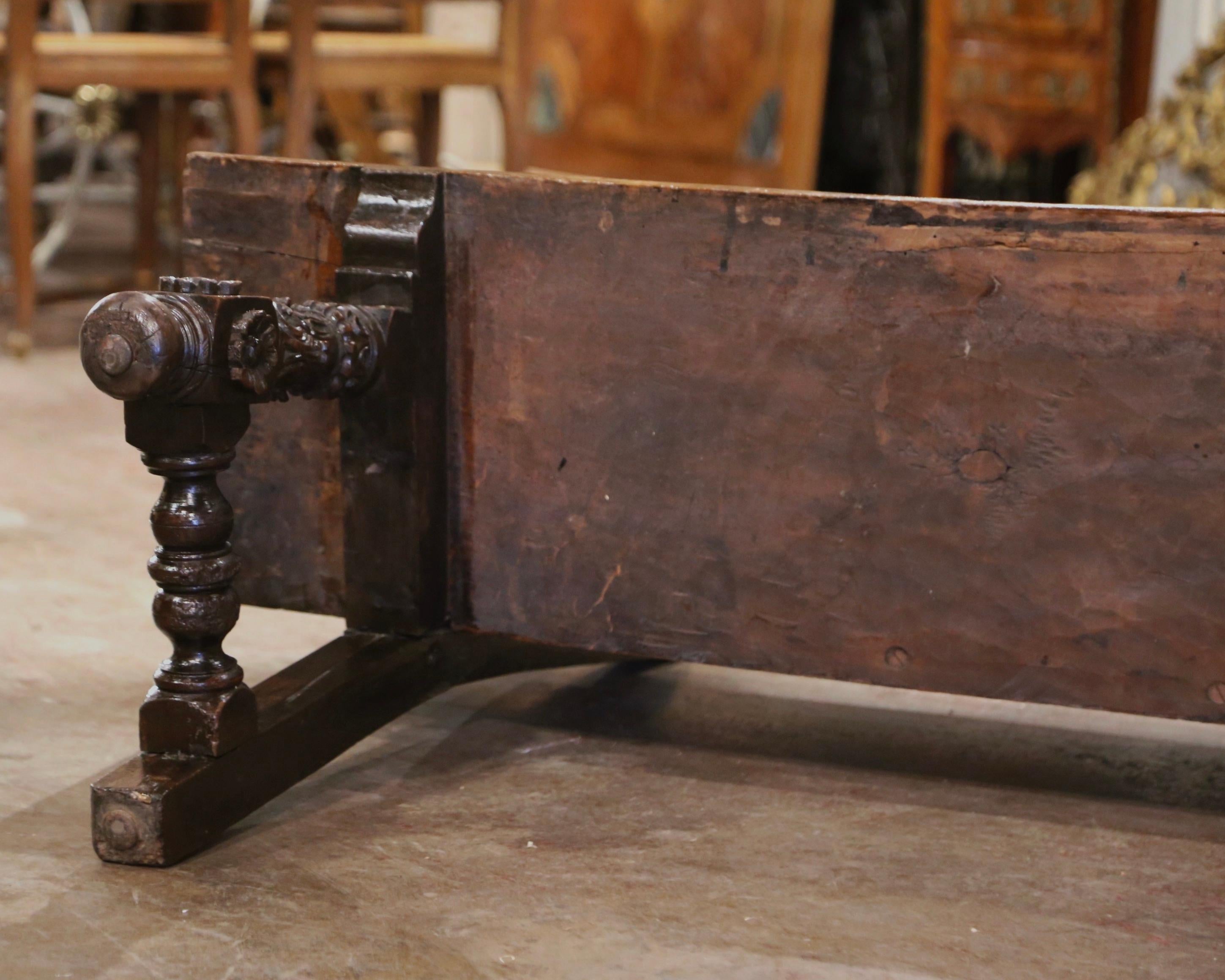 18th Century Spanish Baroque Carved Walnut Bench from The Pyrenees 9