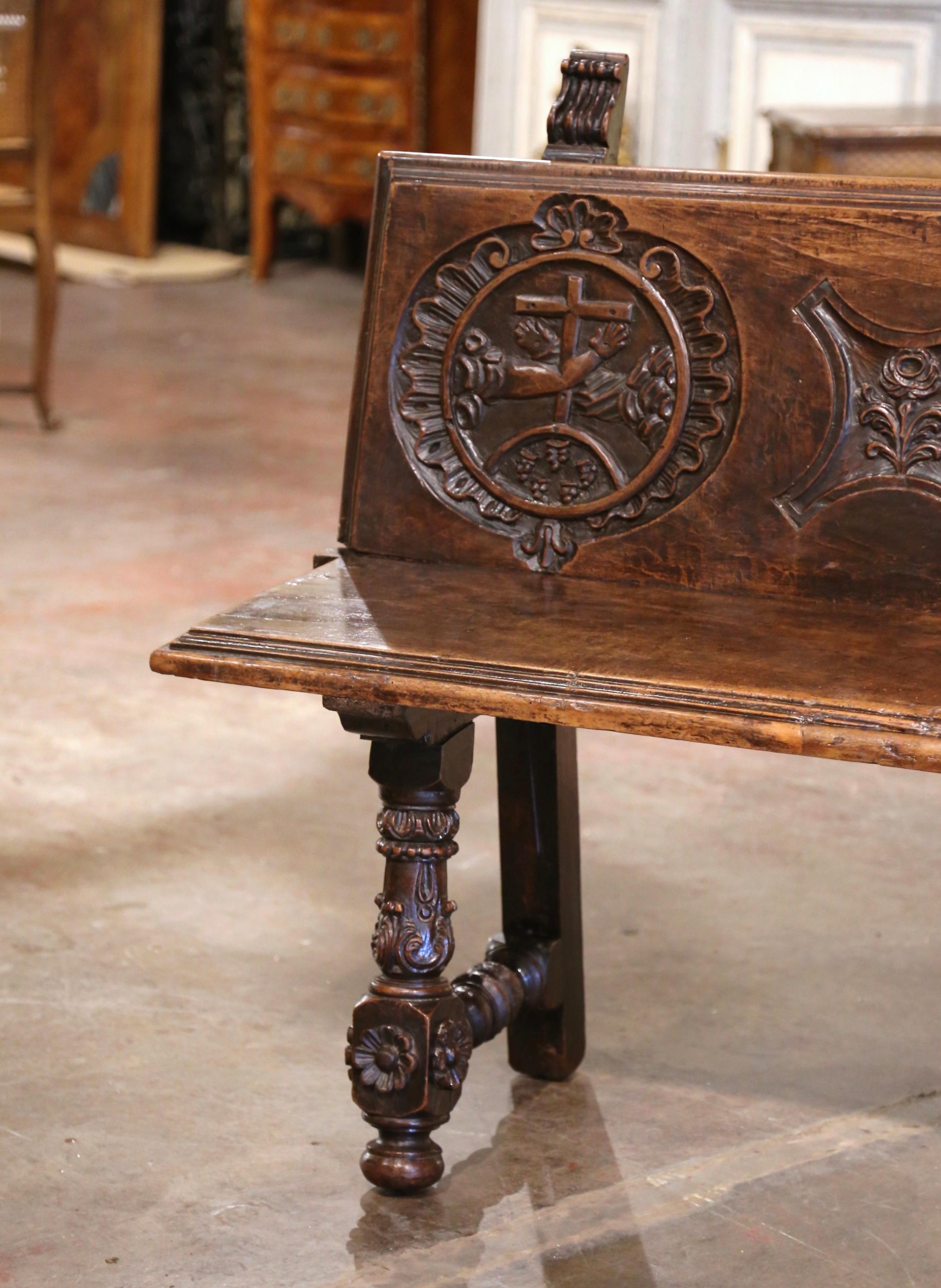 Hand-Carved 18th Century Spanish Baroque Carved Walnut Bench from The Pyrenees