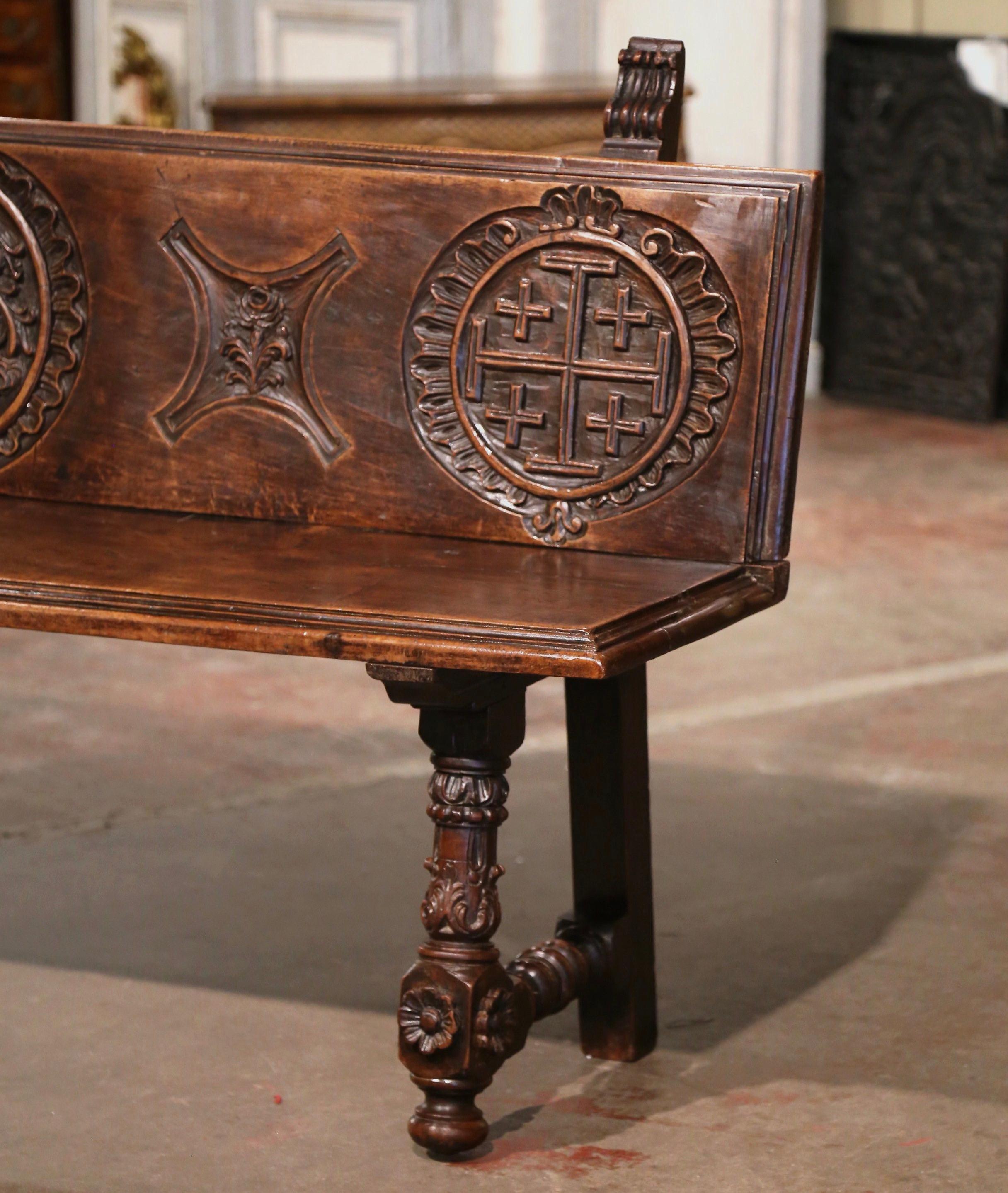 18th Century Spanish Baroque Carved Walnut Bench from The Pyrenees 1