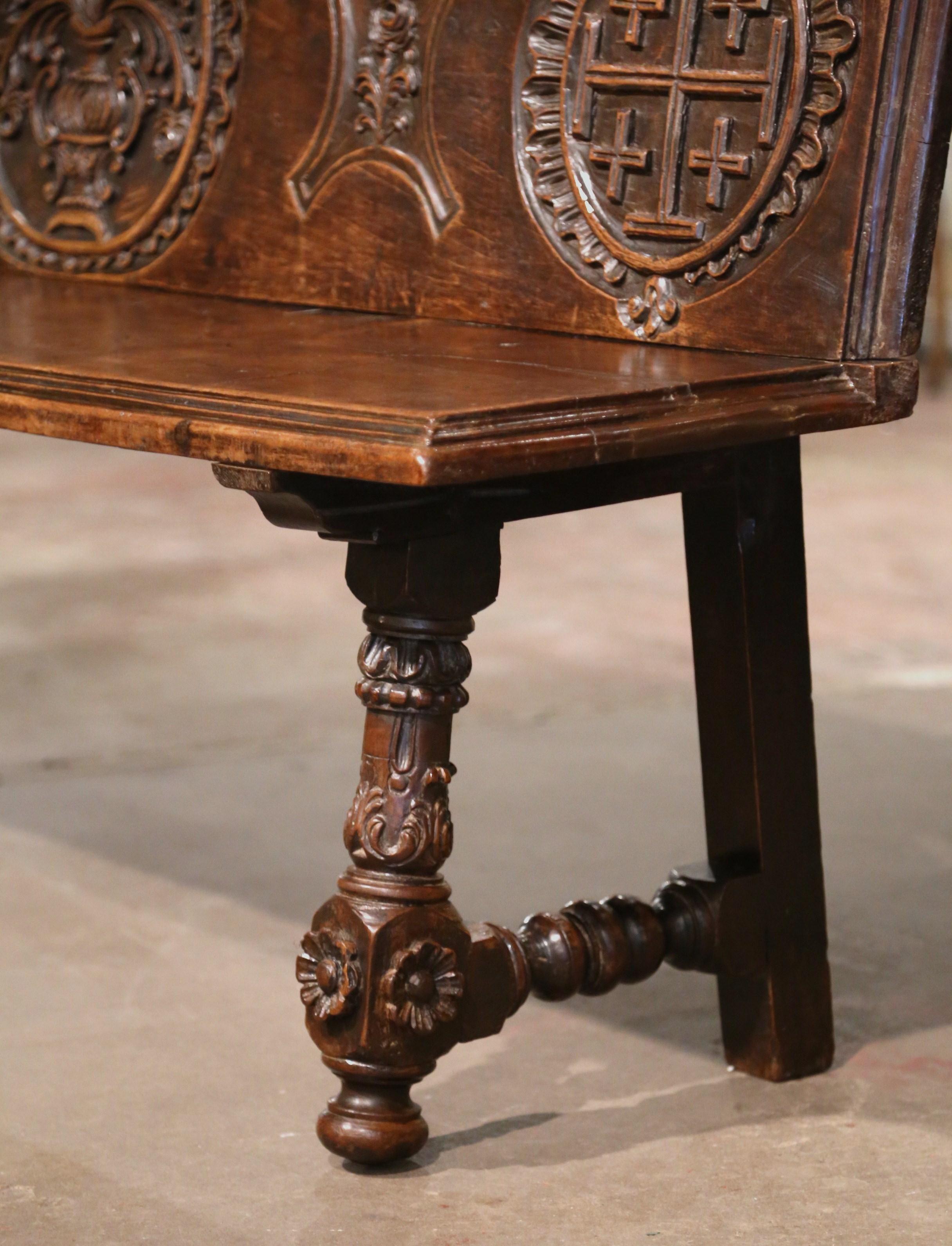 18th Century Spanish Baroque Carved Walnut Bench from The Pyrenees 5