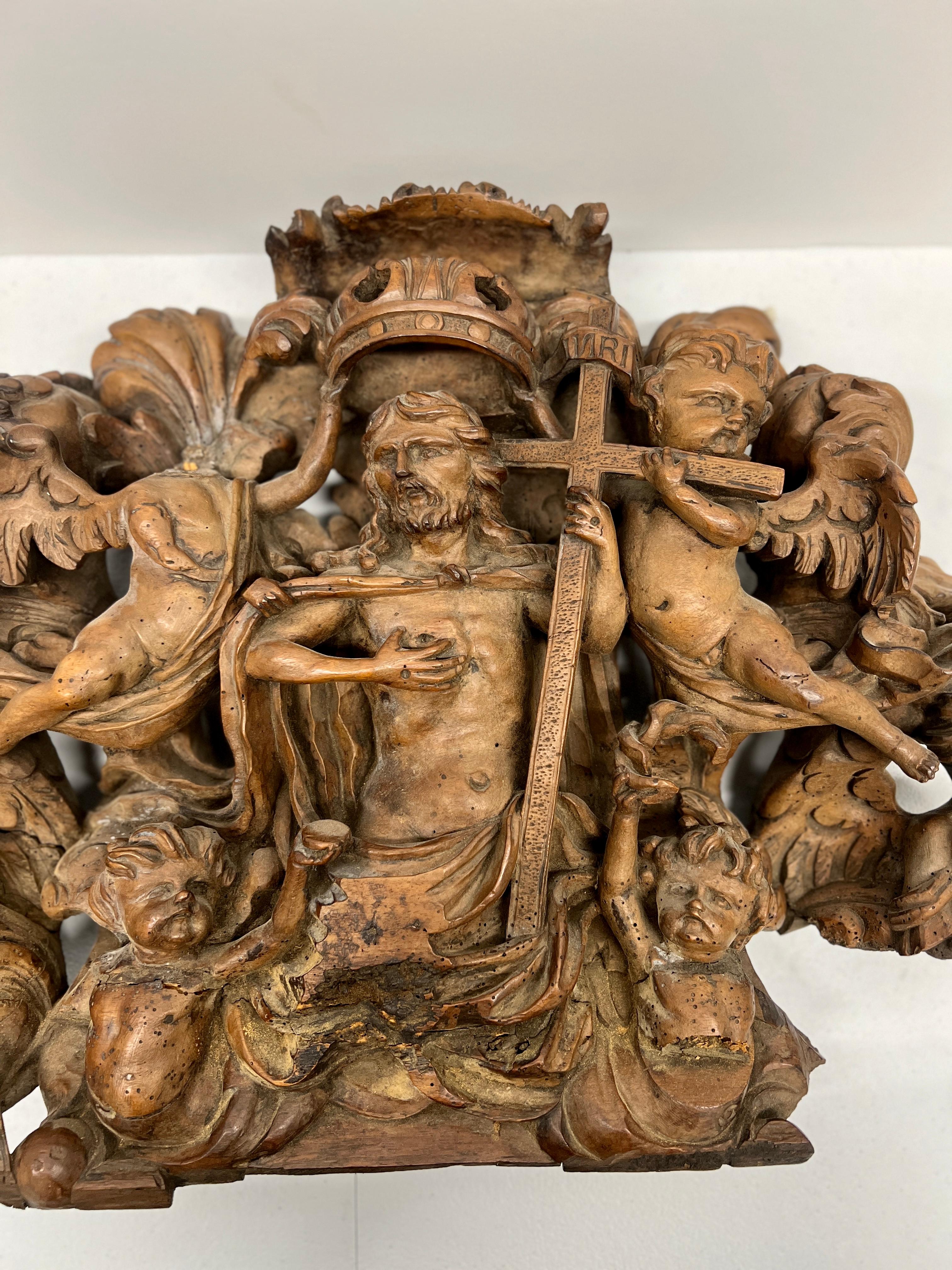 This exceptional 18th-century Spanish Baroque carving, titled 
