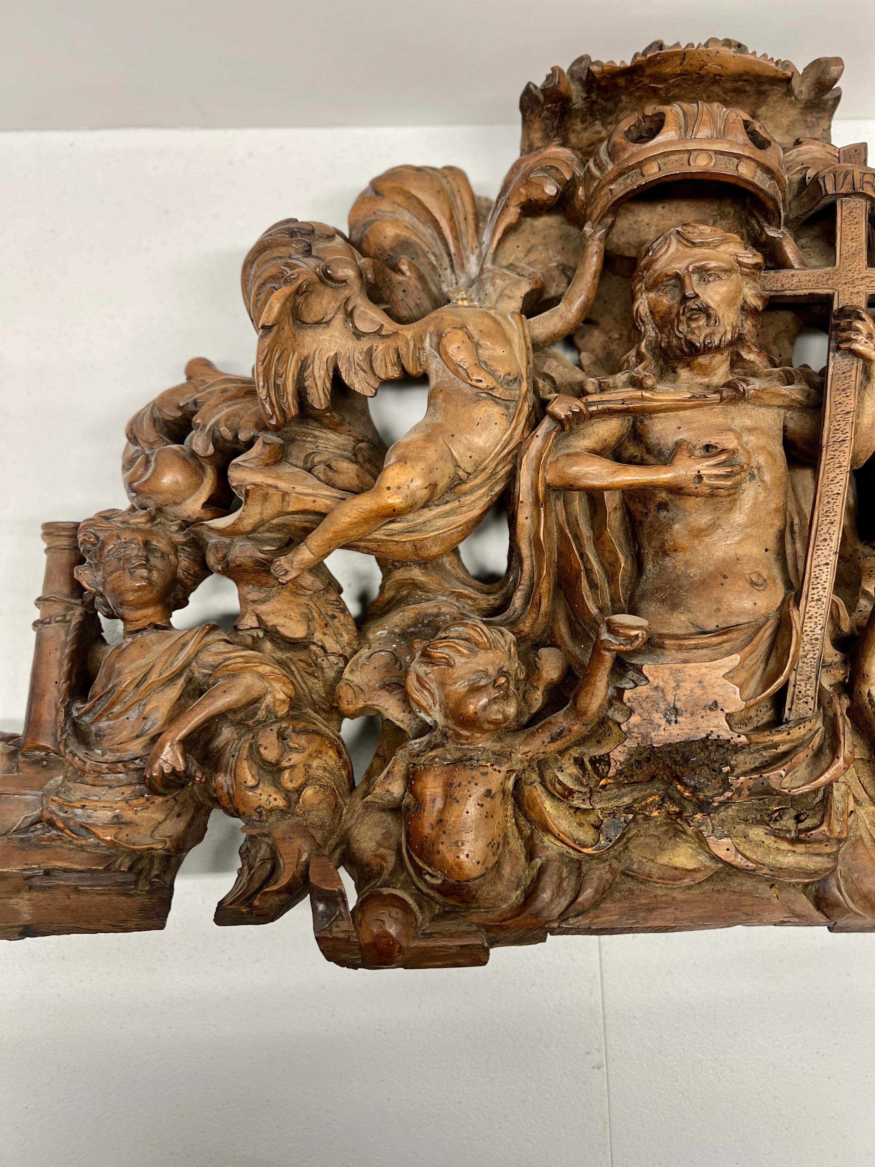 18th Century and Earlier 18th Century, Spanish Baroque Carving The Resurrection of Jesus For Sale