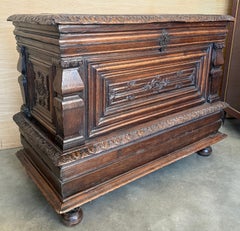 18th Century Spanish Baroque Hand Carved Chest Trunk or Console Table