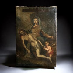 18th Century Spanish Baroque Oil Painting - Pietà with Mater Dolorosa and Angel