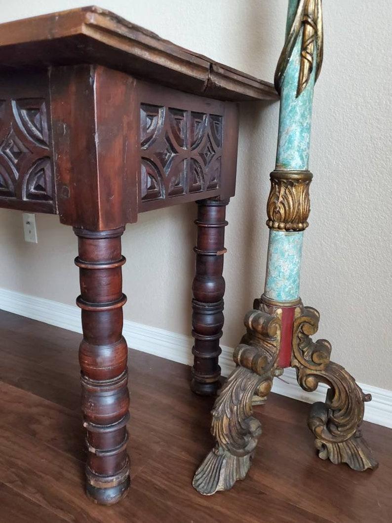 18th Century Spanish Baroque Period Carved Walnut Geometric Table In Fair Condition For Sale In Forney, TX