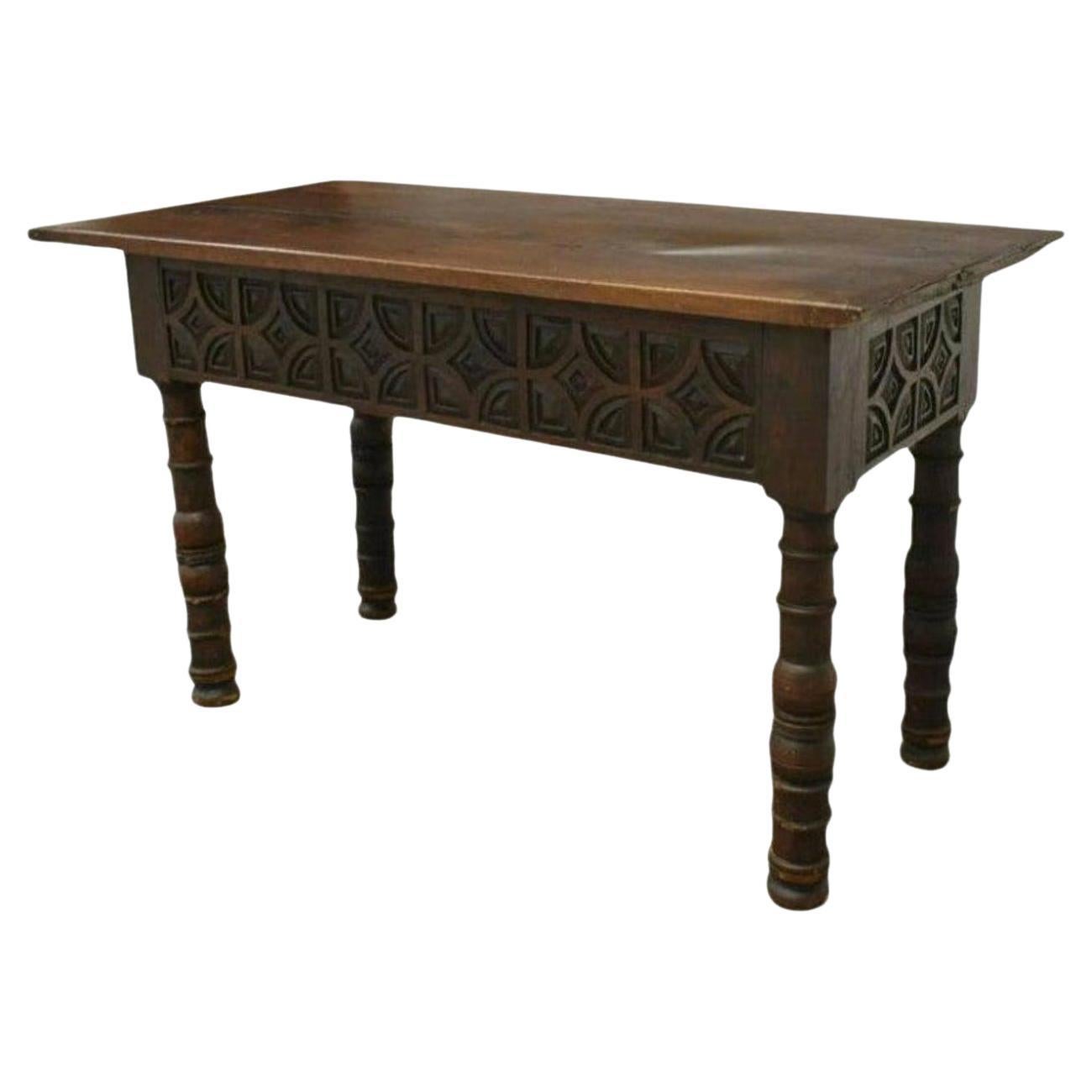 18th Century Spanish Baroque Period Carved Walnut Geometric Table For Sale