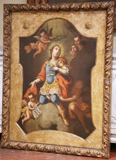 18th Century Spanish Baroque Saint Julius Martyr Oil Painting with Angels