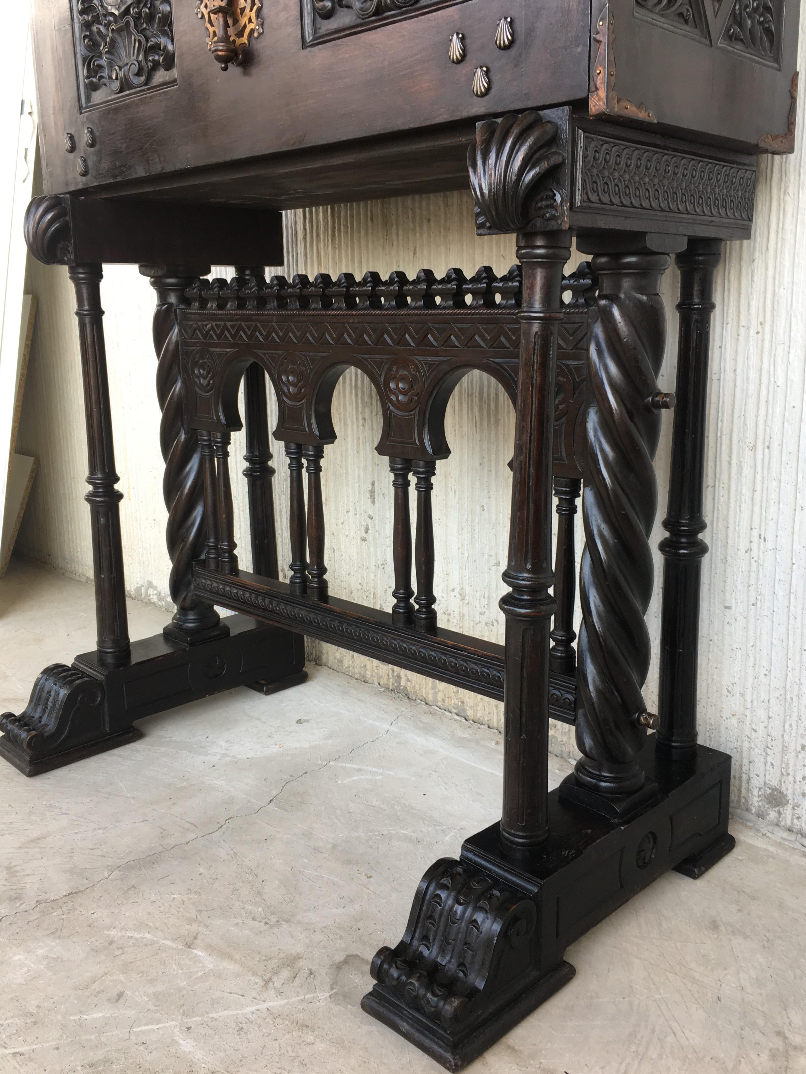 18th Century Spanish Baroque Style Cabinet on Stand, Bargueno or Varqueno 3