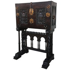 18th Century Spanish Baroque Style Cabinet on Stand, Bargueno or Varqueno