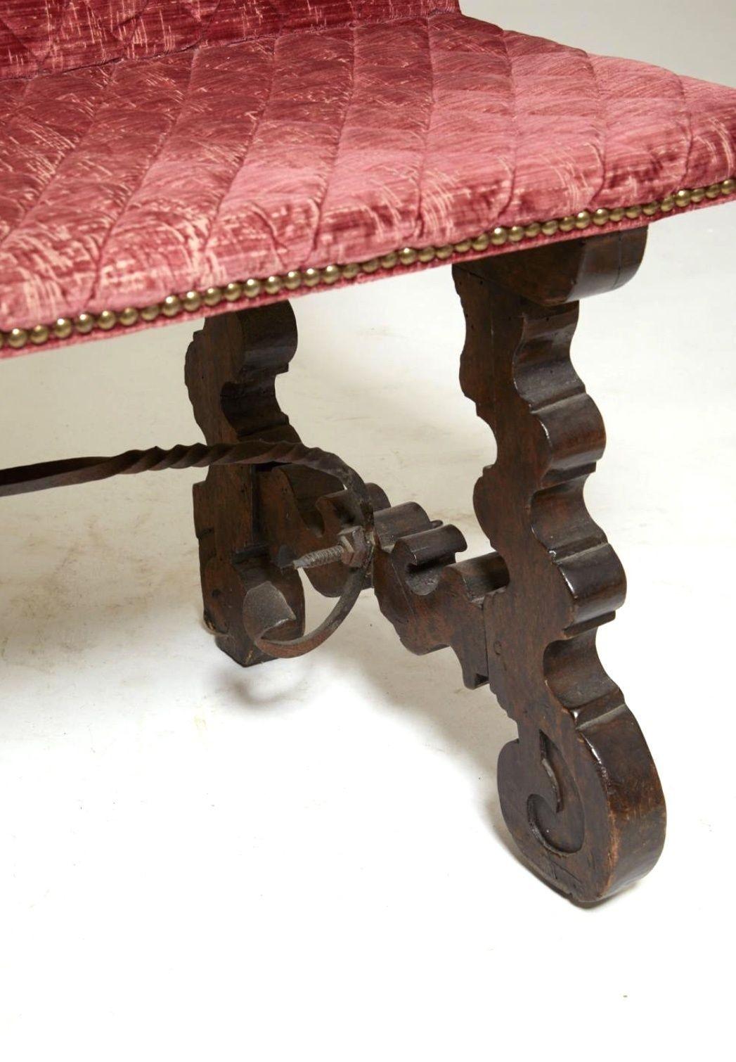 18th Century and Earlier 18th Century Spanish Baroque Style Velvet Bench For Sale