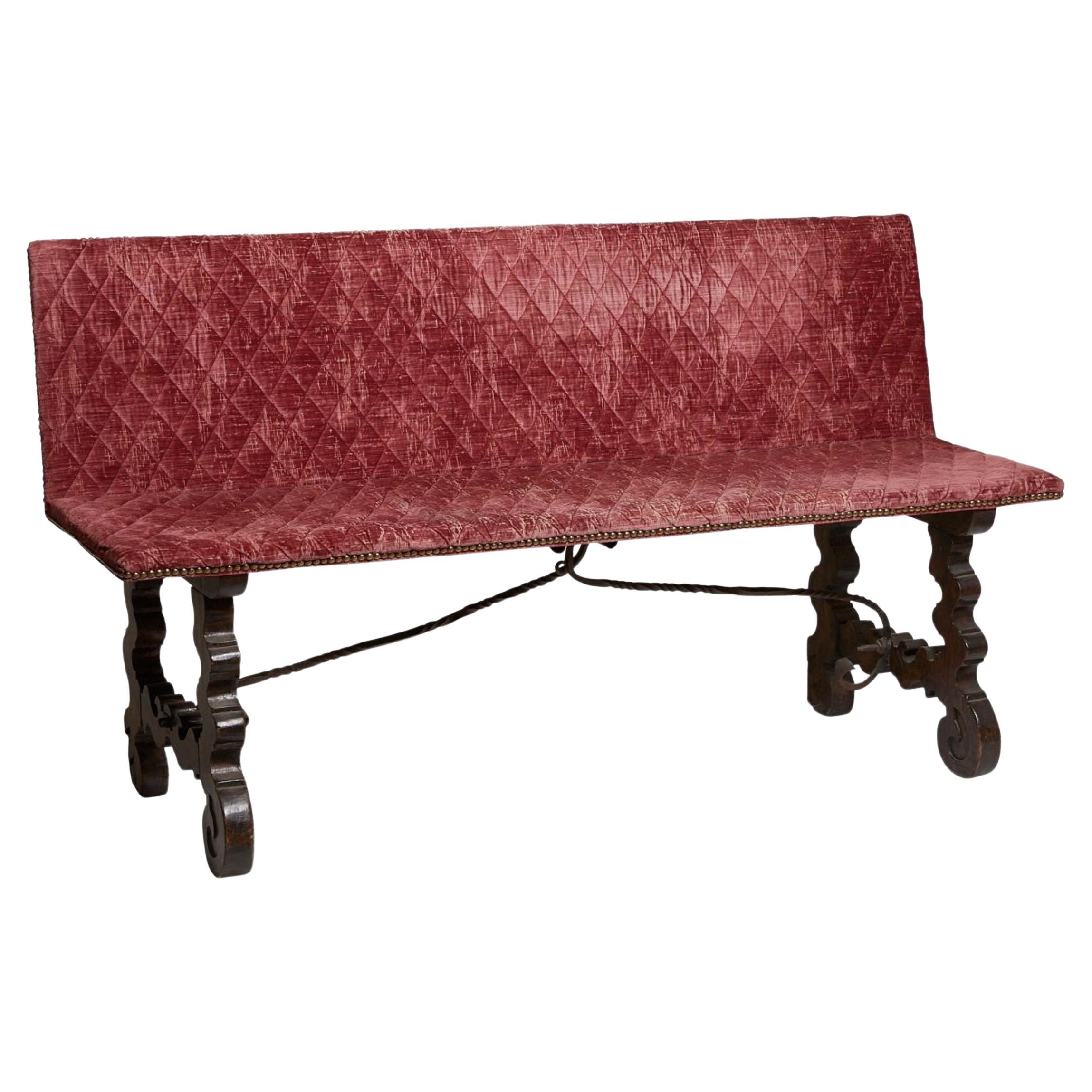 18th Century Spanish Baroque Style Velvet Bench For Sale