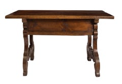 18th Century Spanish Baroque Trestle Table Desk, Two Drawers, Rustic Wood, Solid