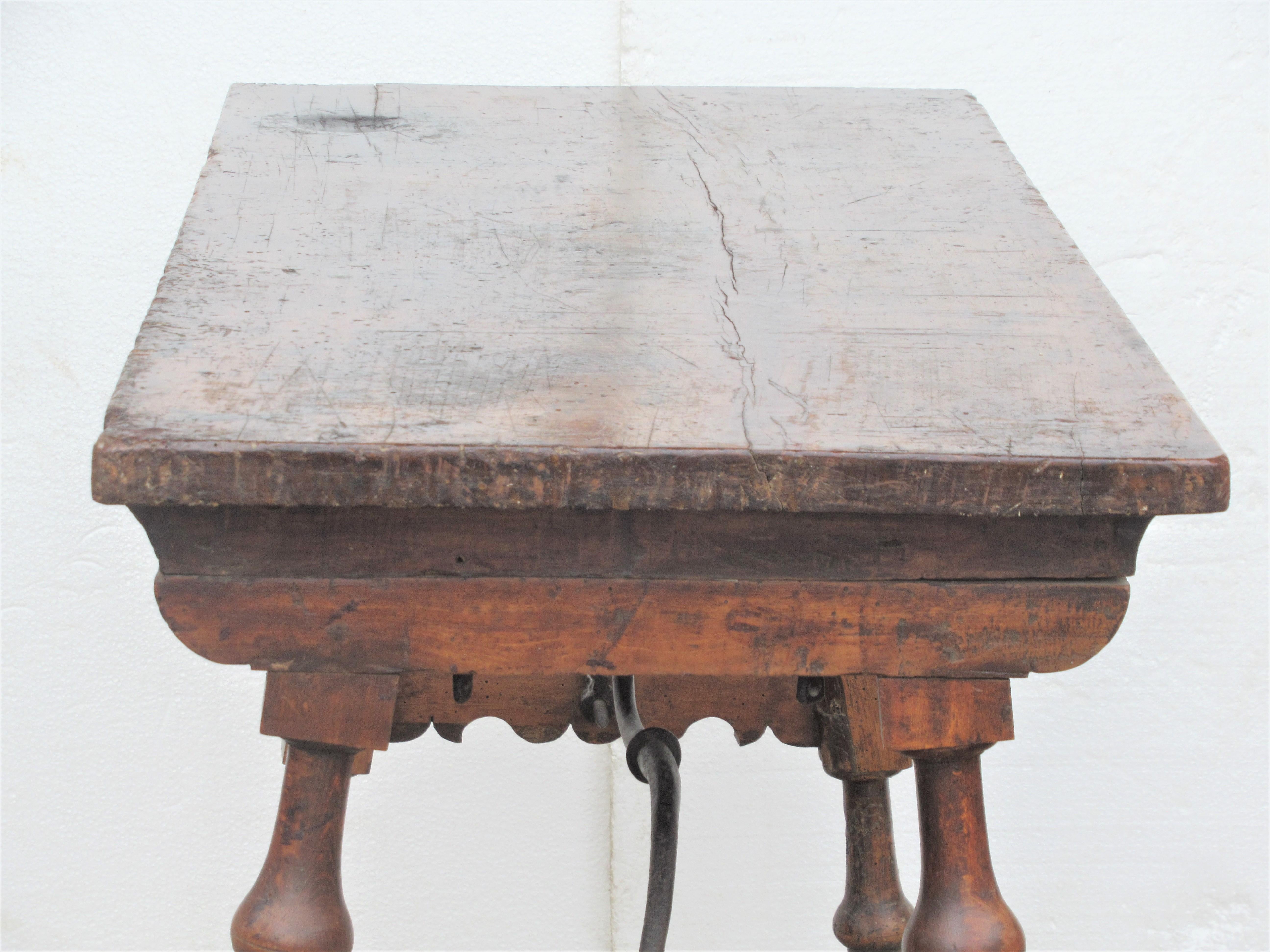 Iron Early Antique Spanish Baroque Walnut Table