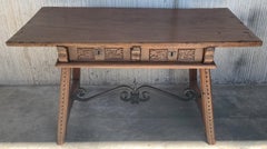 18th Century Catalan Spanish Baroque Walnut Trestle Table, Restored