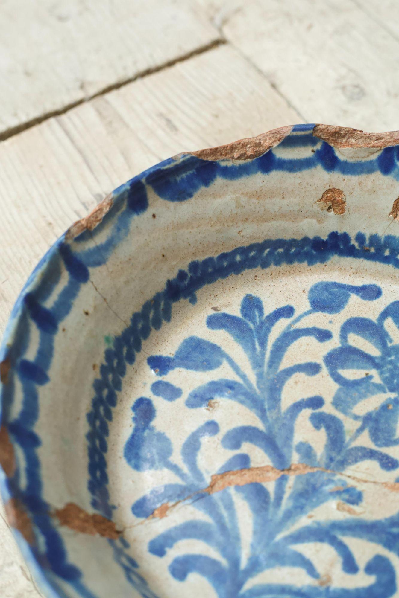 I have been lucky enough to find a great collection of these stunning 18th century blue and white Spanish bowls. Decorated with floral and abstract decoration making them hugely decorative. All have minor issues with their condition but to me things