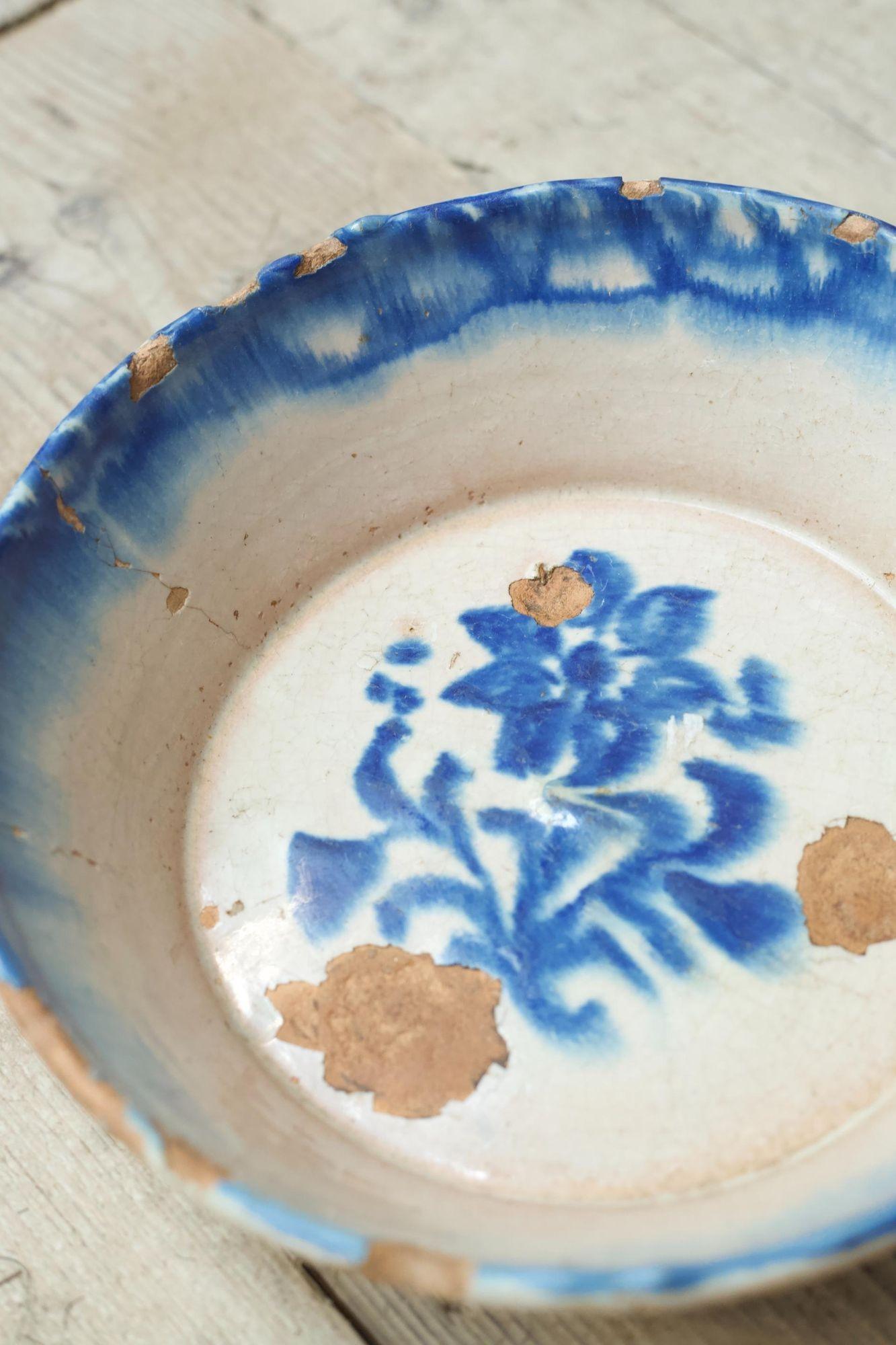 I have been lucky enough to find a great collection of these stunning 18th century blue and white Spanish bowls. Decorated with floral and abstract decoration making them hugely decorative. All have minor issues with their condition but to me things