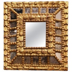 18th Century Spanish Carved Giltwood Sunburst Wall Mirror with Mirrored Insets