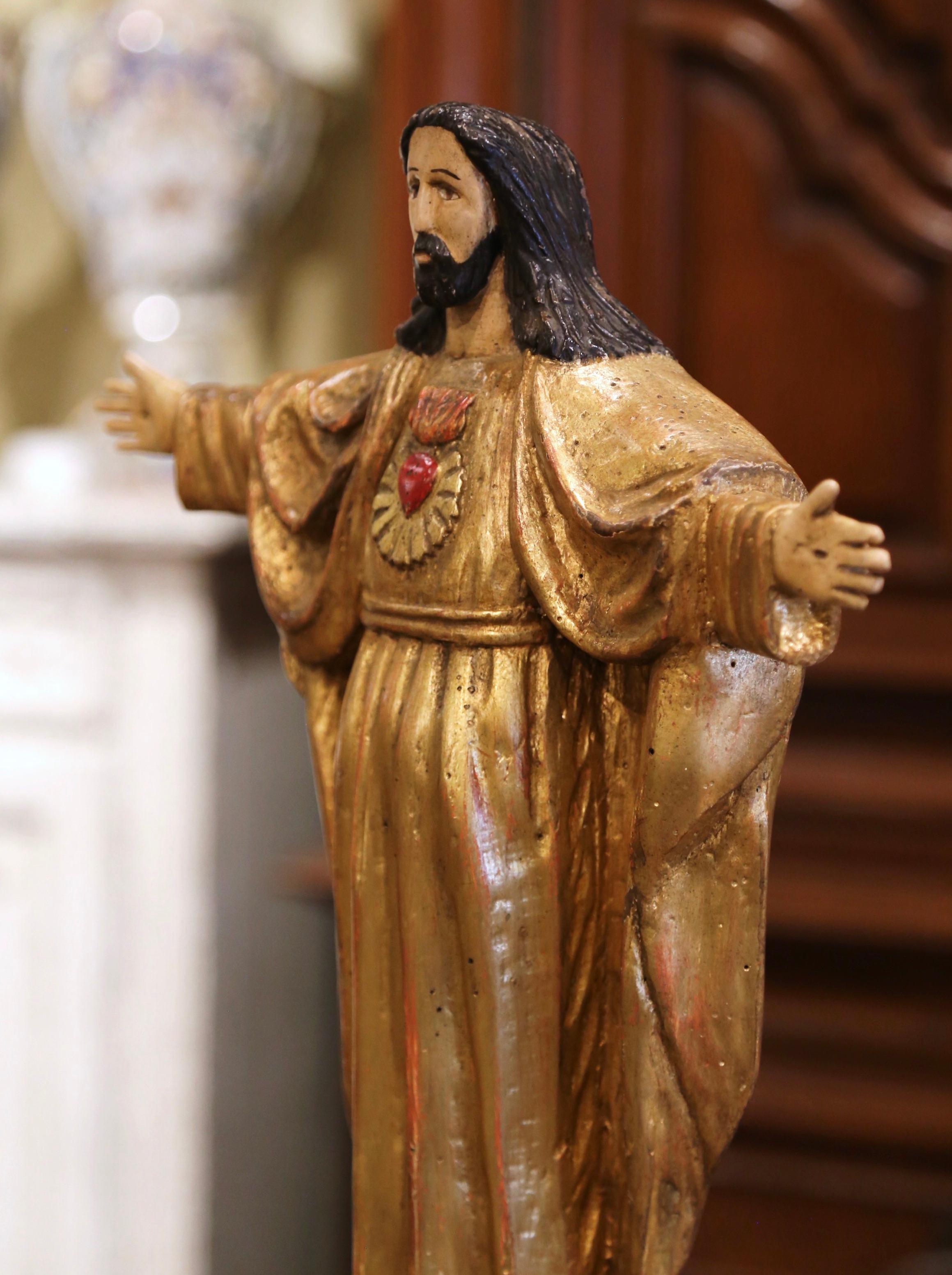 Marble 18th Century Spanish Carved Polychrome Gilt Statue of Christ with 