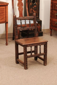 18th Century Spanish Carved Side Chair in Walnut with Bobbin Turned Detail