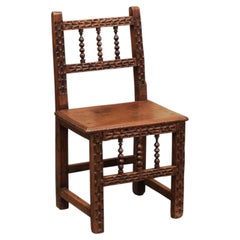 18th Century Spanish Carved Side Chair in Walnut with Bobbin Turned Detail