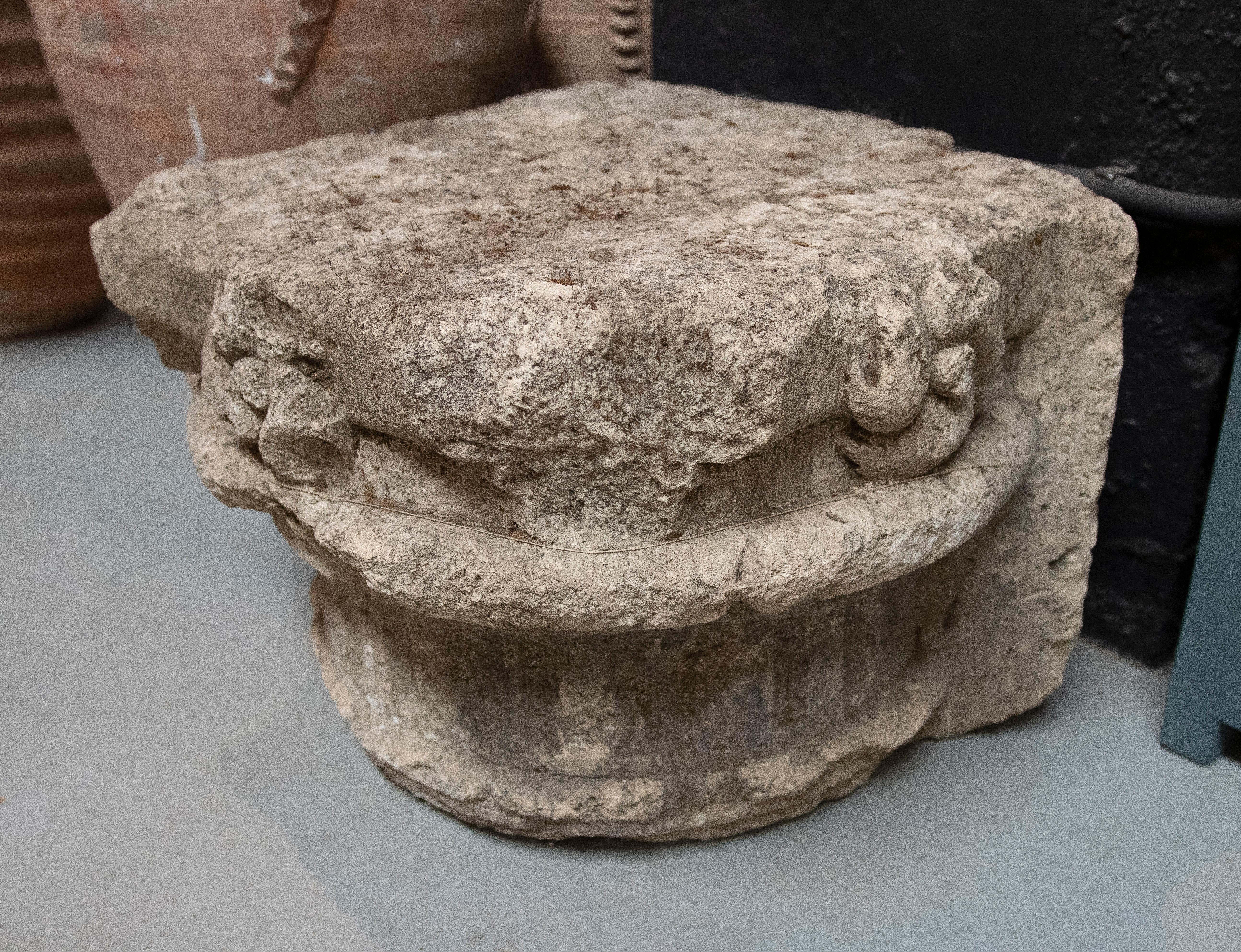 18th Century and Earlier 18th Century Spanish Carved Stone Capital For Sale