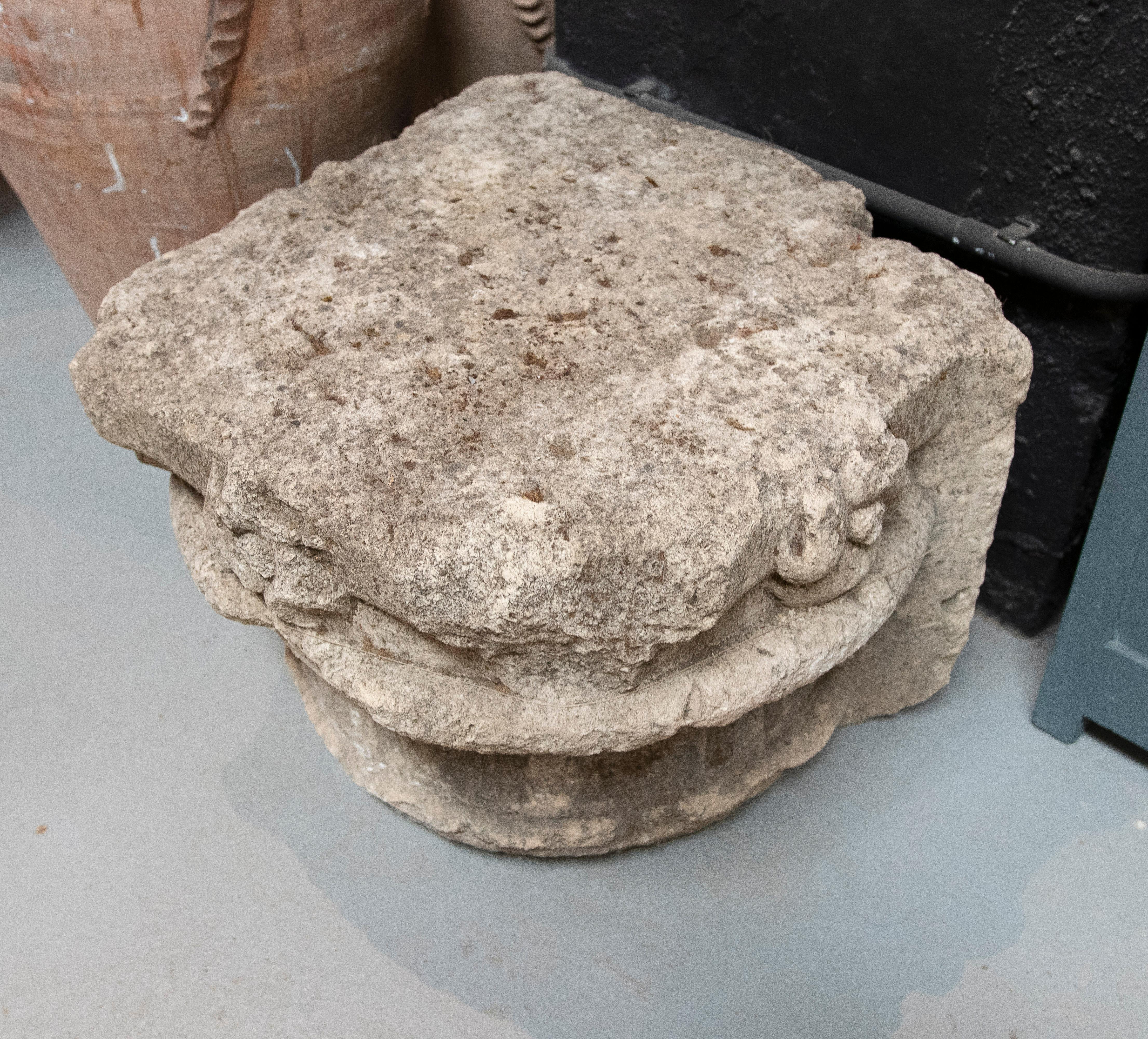 18th Century Spanish Carved Stone Capital For Sale 1