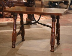18th Century Spanish Carved Walnut Cocktail Coffee Table with Iron Stretcher