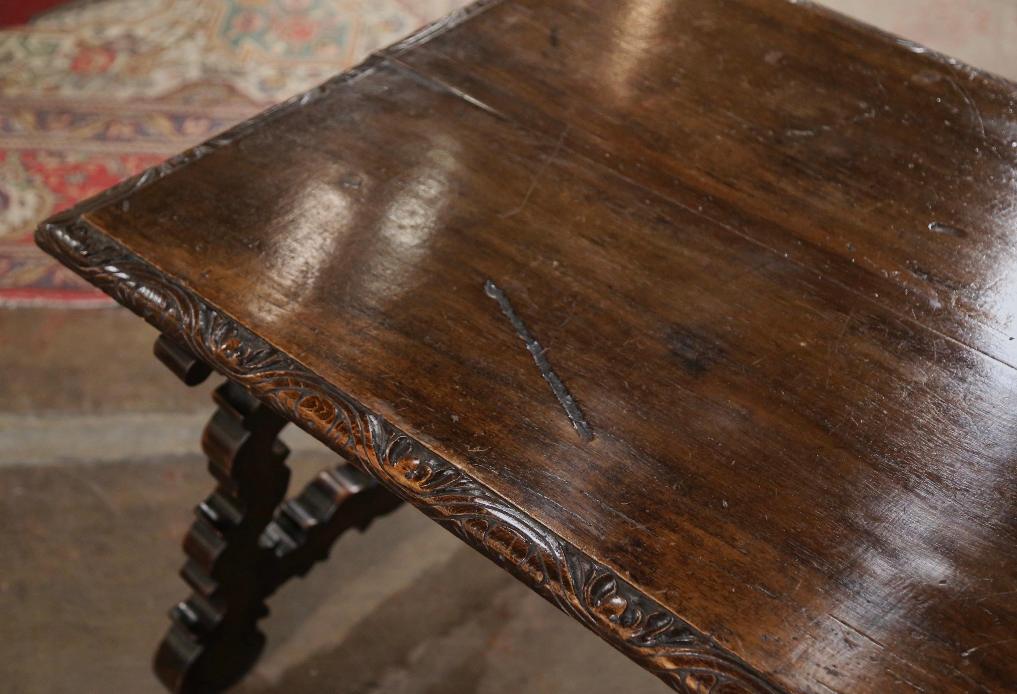 18th Century Spanish Carved Walnut Coffee Table with Iron Stretcher For Sale 4