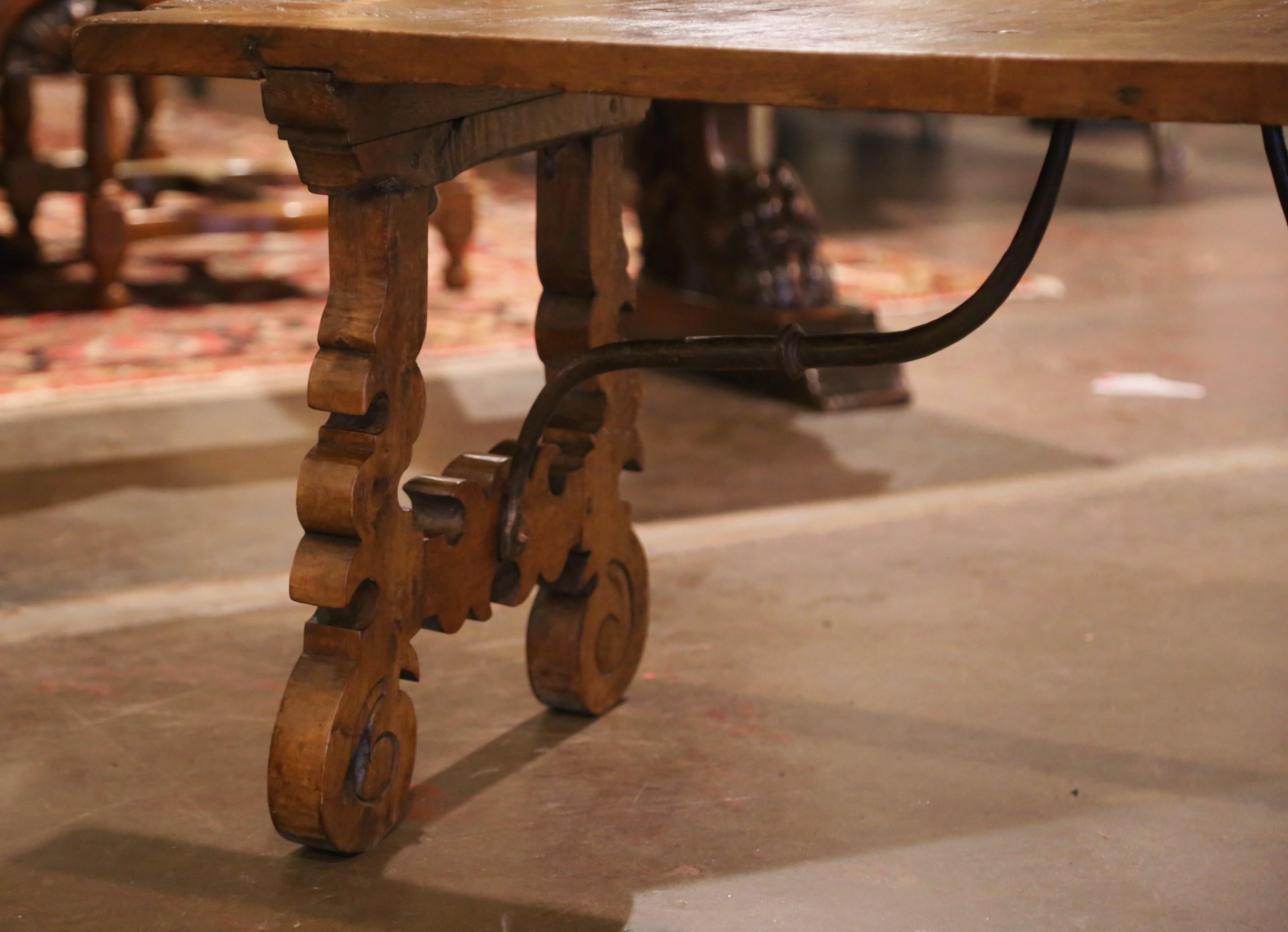 18th Century, Spanish Carved Walnut Coffee Table with Iron Stretcher 6