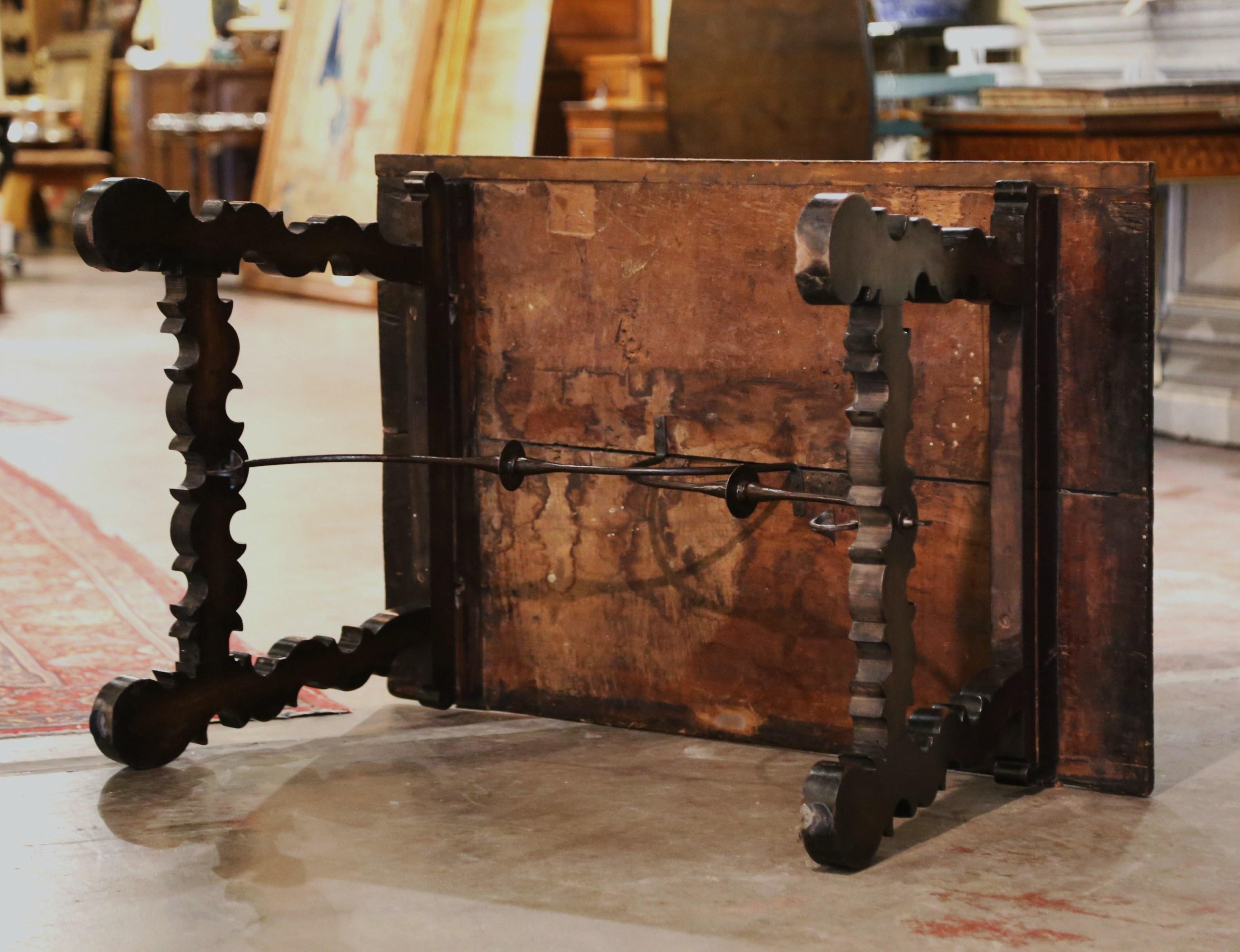 18th Century Spanish Carved Walnut Coffee Table with Iron Stretcher For Sale 5