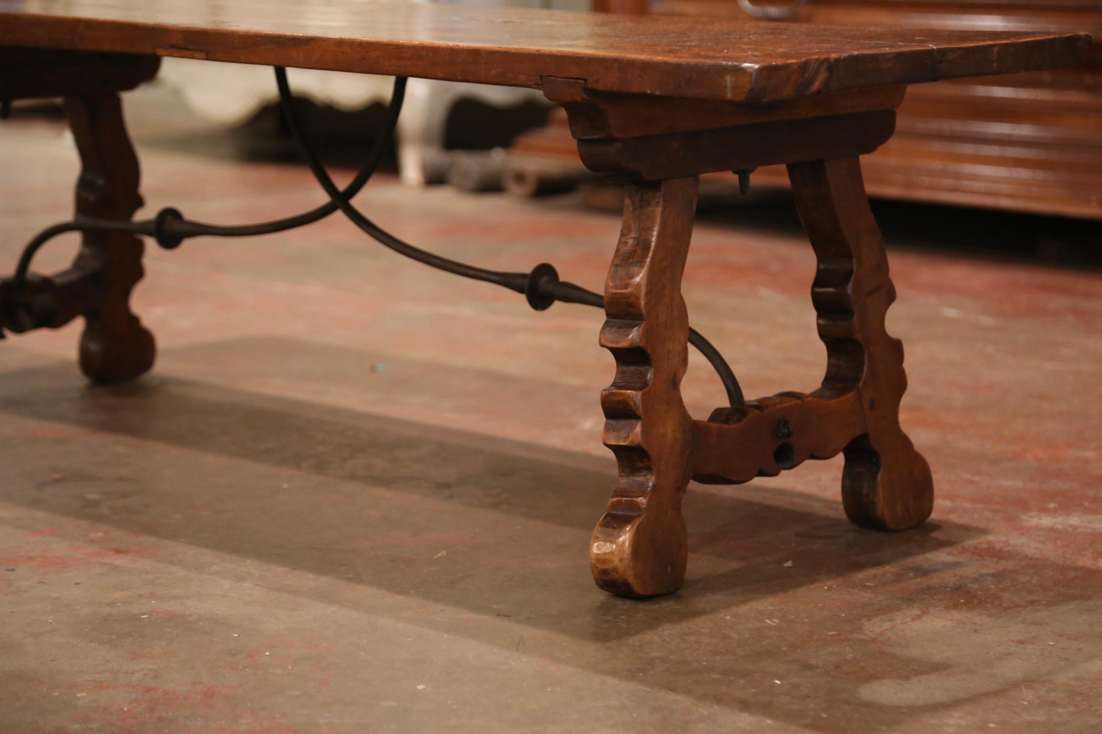 18th Century Spanish Carved Walnut Coffee Table with Iron Stretcher 1