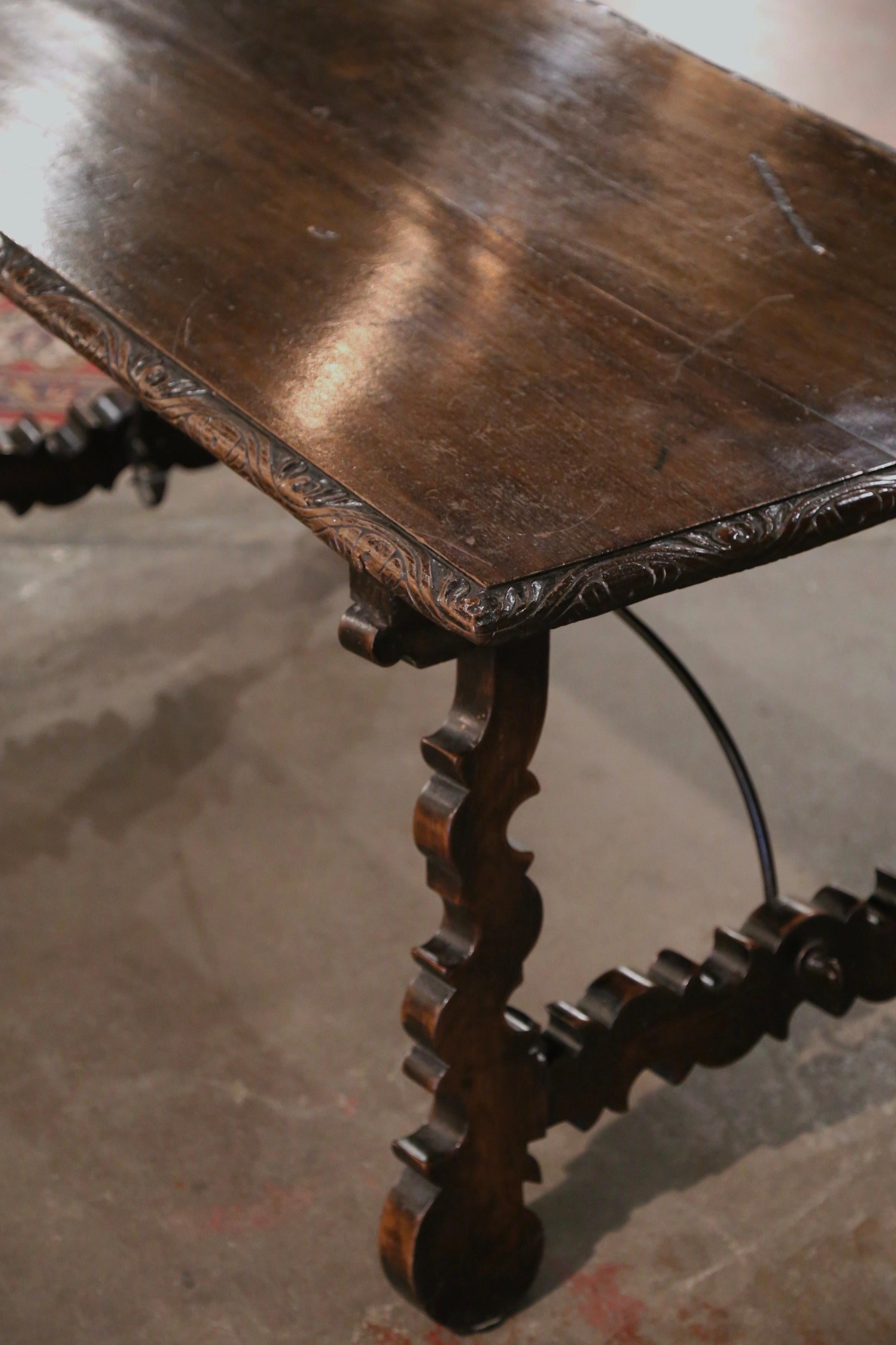 18th Century Spanish Carved Walnut Coffee Table with Iron Stretcher For Sale 1