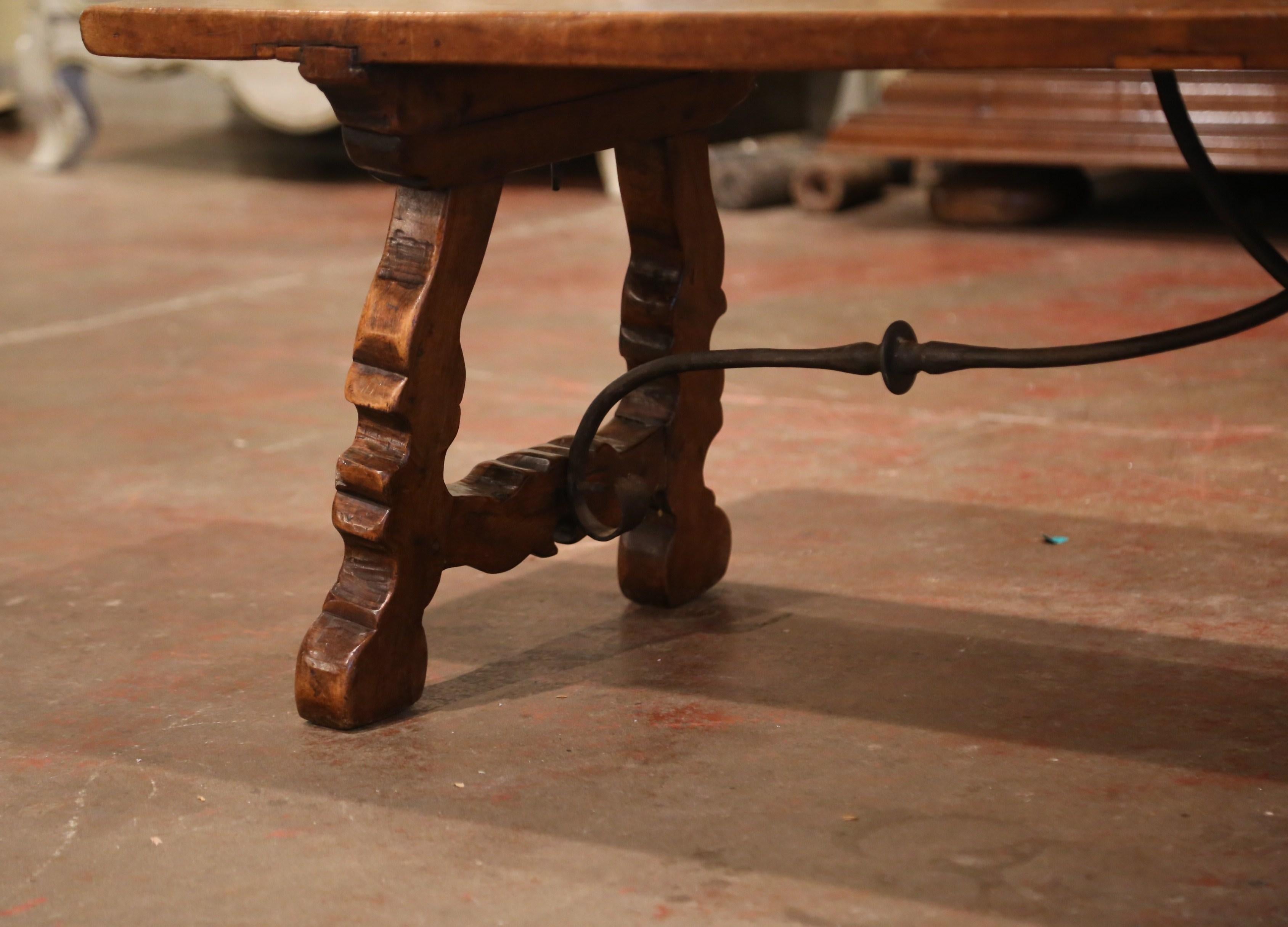 18th Century Spanish Carved Walnut Coffee Table with Iron Stretcher 2