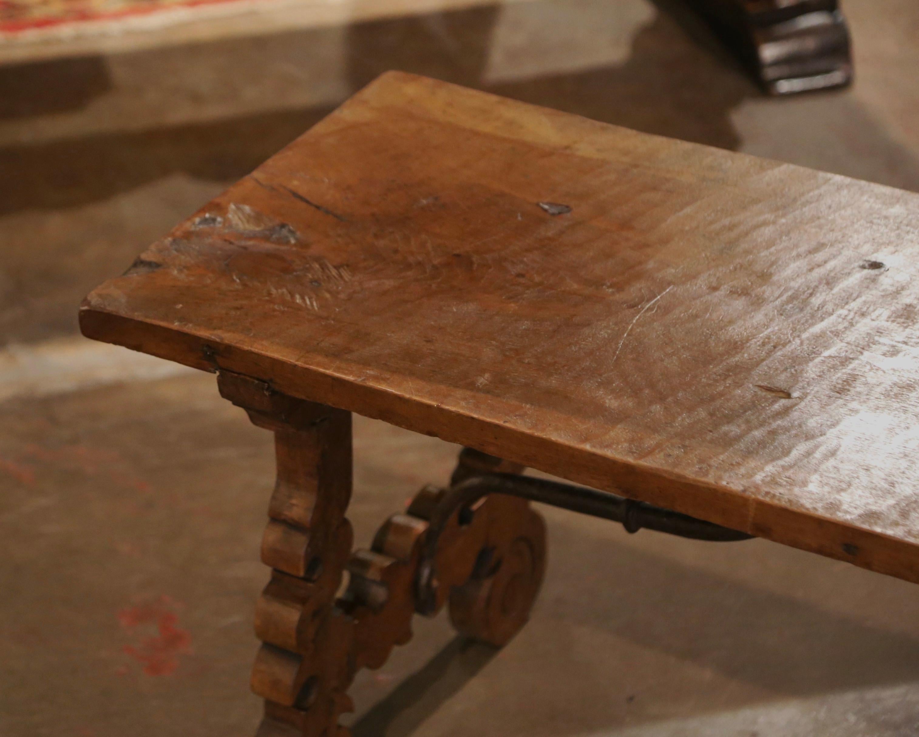 18th Century, Spanish Carved Walnut Coffee Table with Iron Stretcher 3