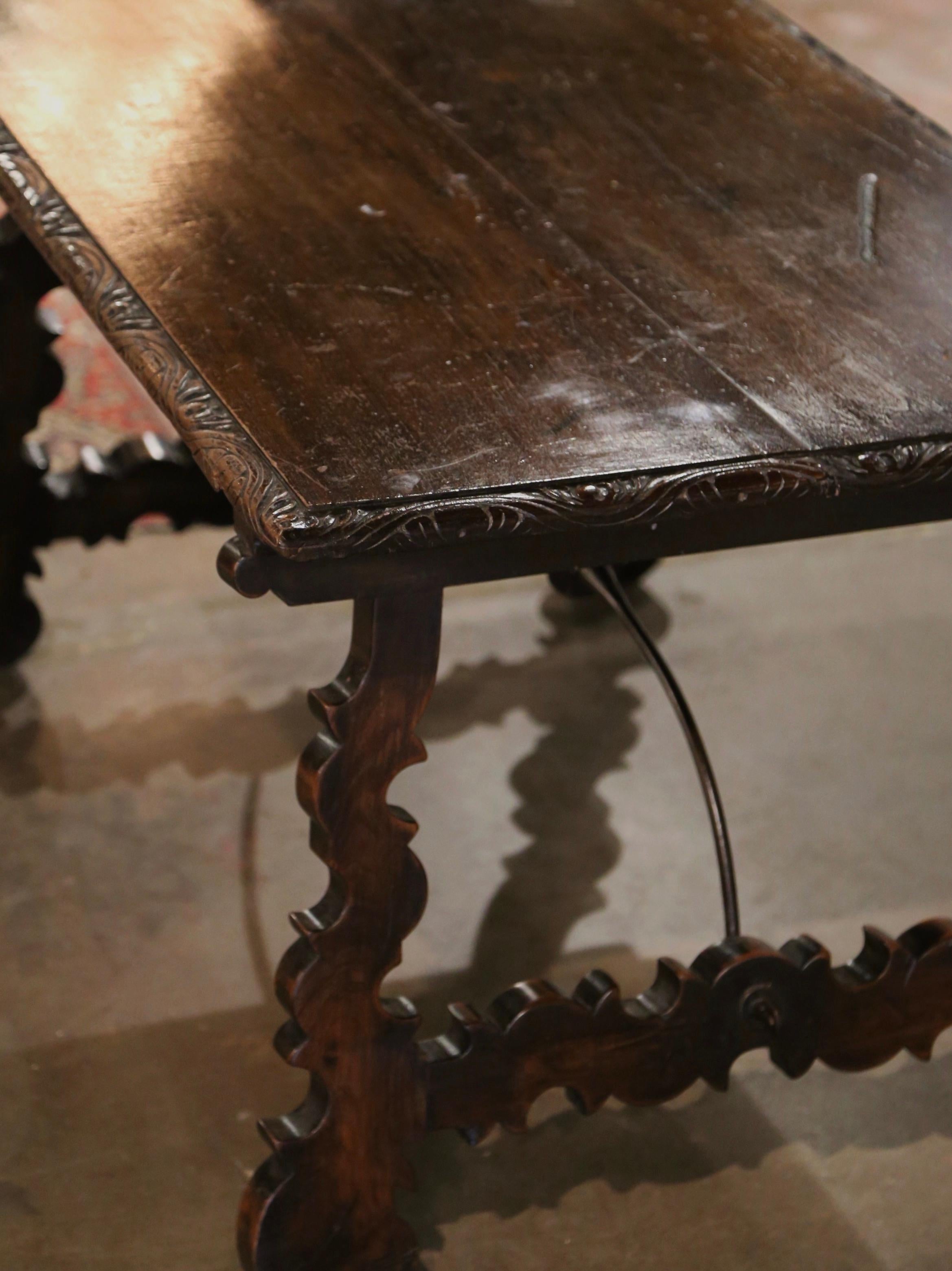 18th Century Spanish Carved Walnut Coffee Table with Iron Stretcher For Sale 3
