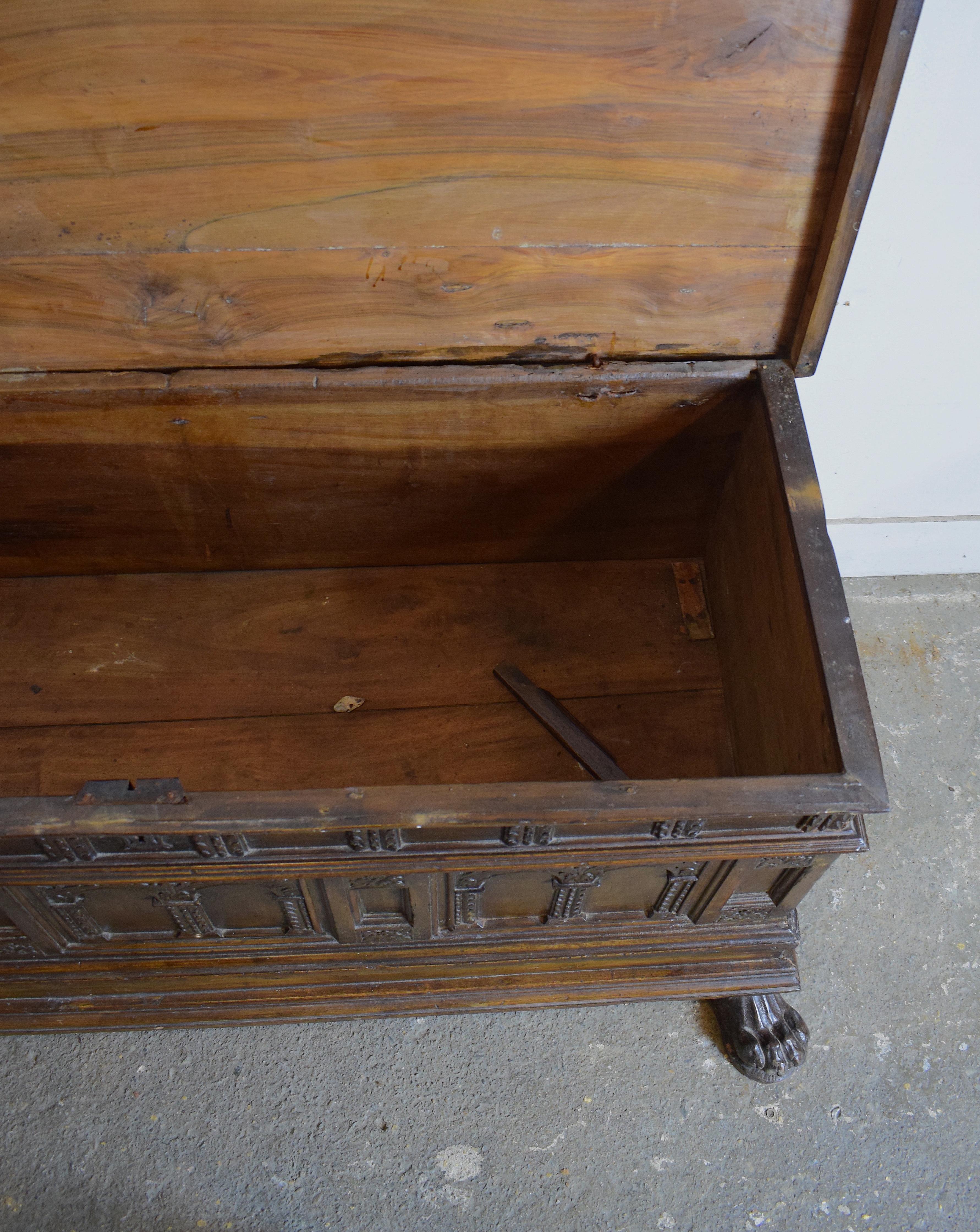 18th Century Spanish Carved Walnut Coffer For Sale 6