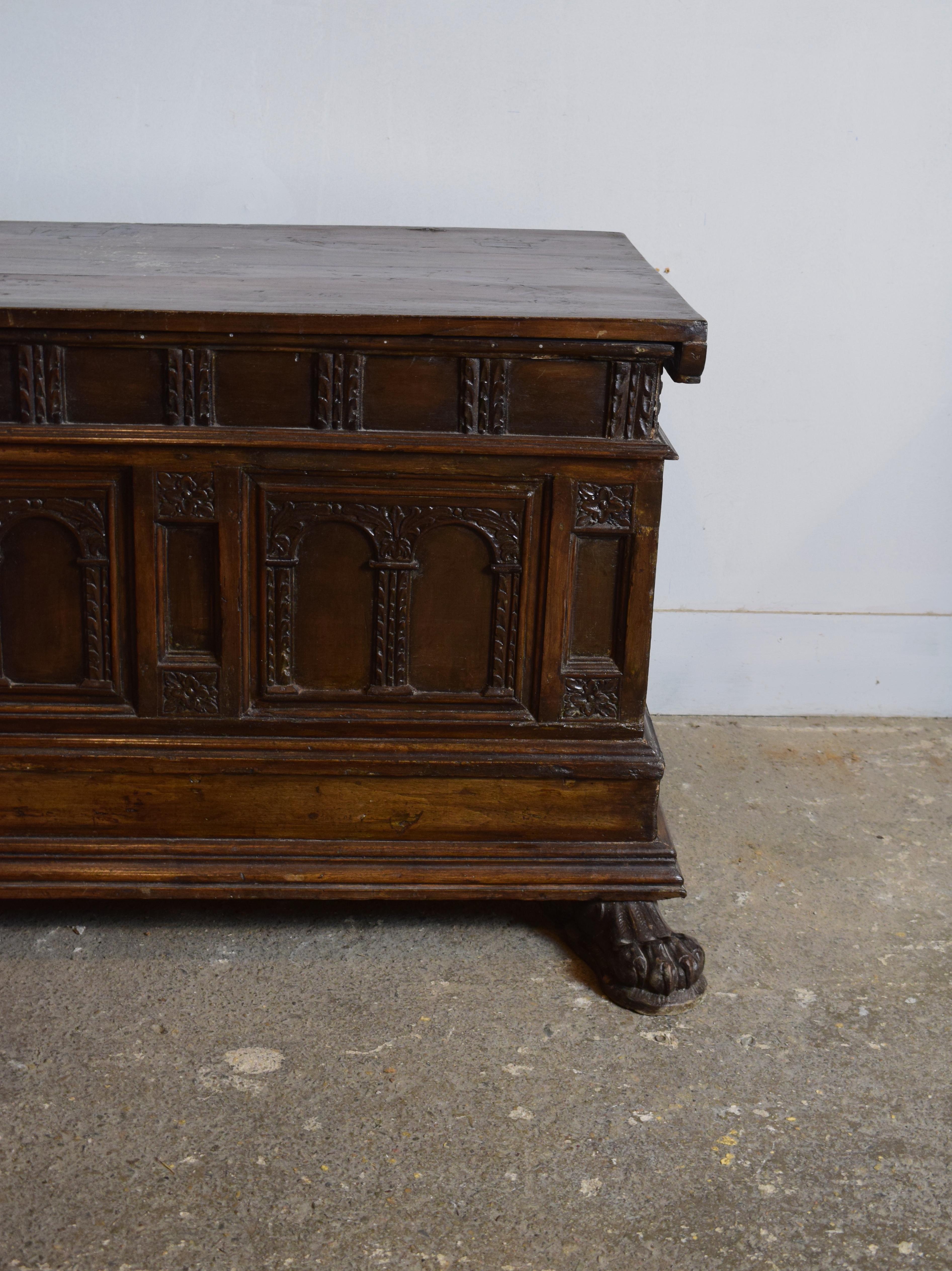 18th Century and Earlier 18th Century Spanish Carved Walnut Coffer For Sale