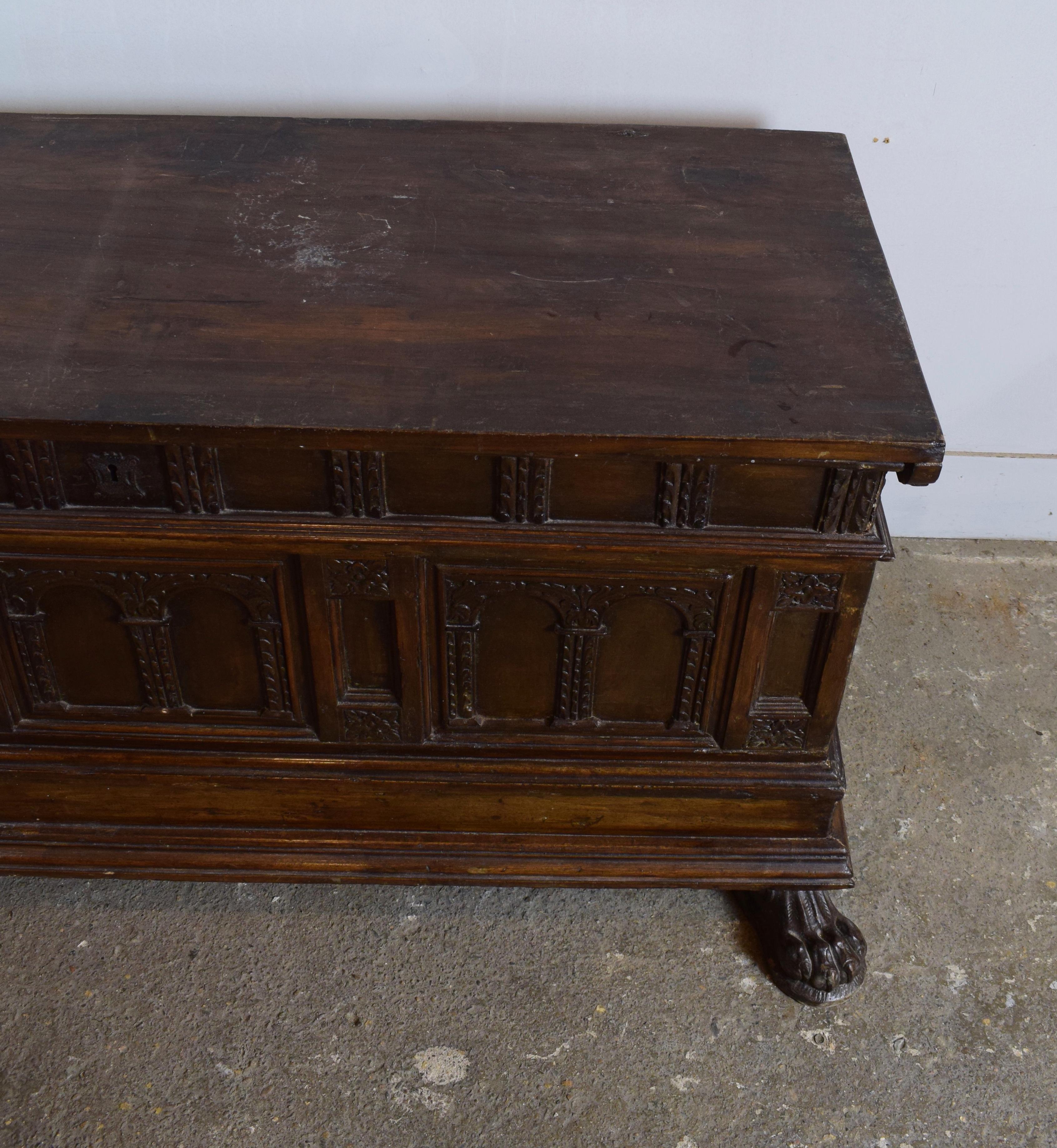 18th Century Spanish Carved Walnut Coffer For Sale 1