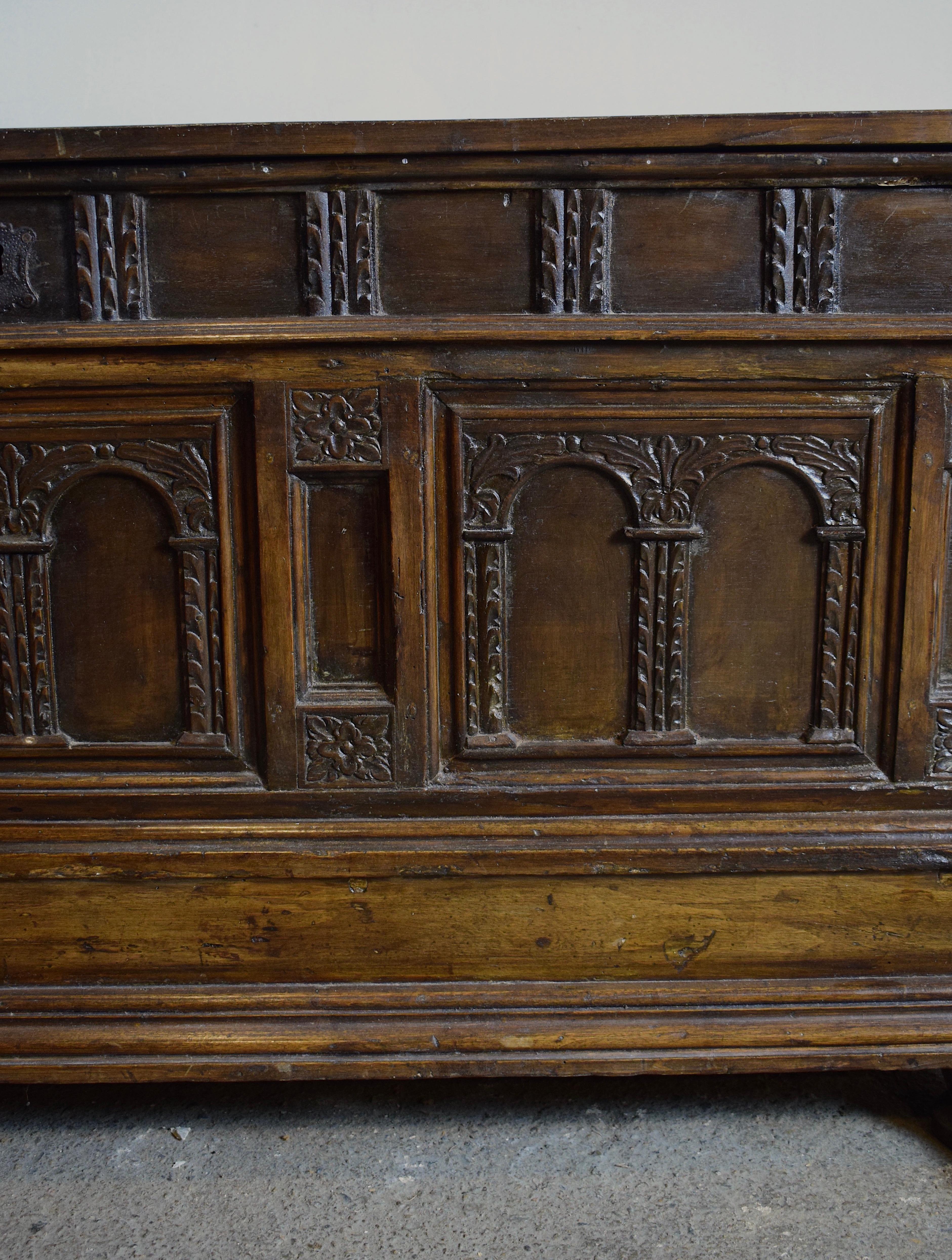 18th Century Spanish Carved Walnut Coffer For Sale 2